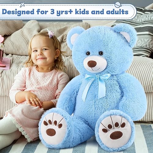 Miniatura 8 de MorisMos Oso de peluche gigante de 36 pulgadas, oso de peluche azul grande, oso de peluche grande para baby shower, oso de peluche de tamaño real