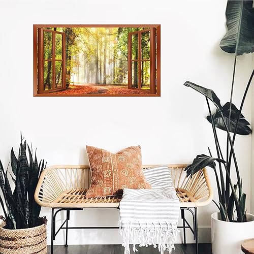 Miniatura 2 de Calcomanías de pared de bosque, 3D, removibles, calcomanías de pared falsas para ventana de pared, calcomanías de pared de árboles de bosque