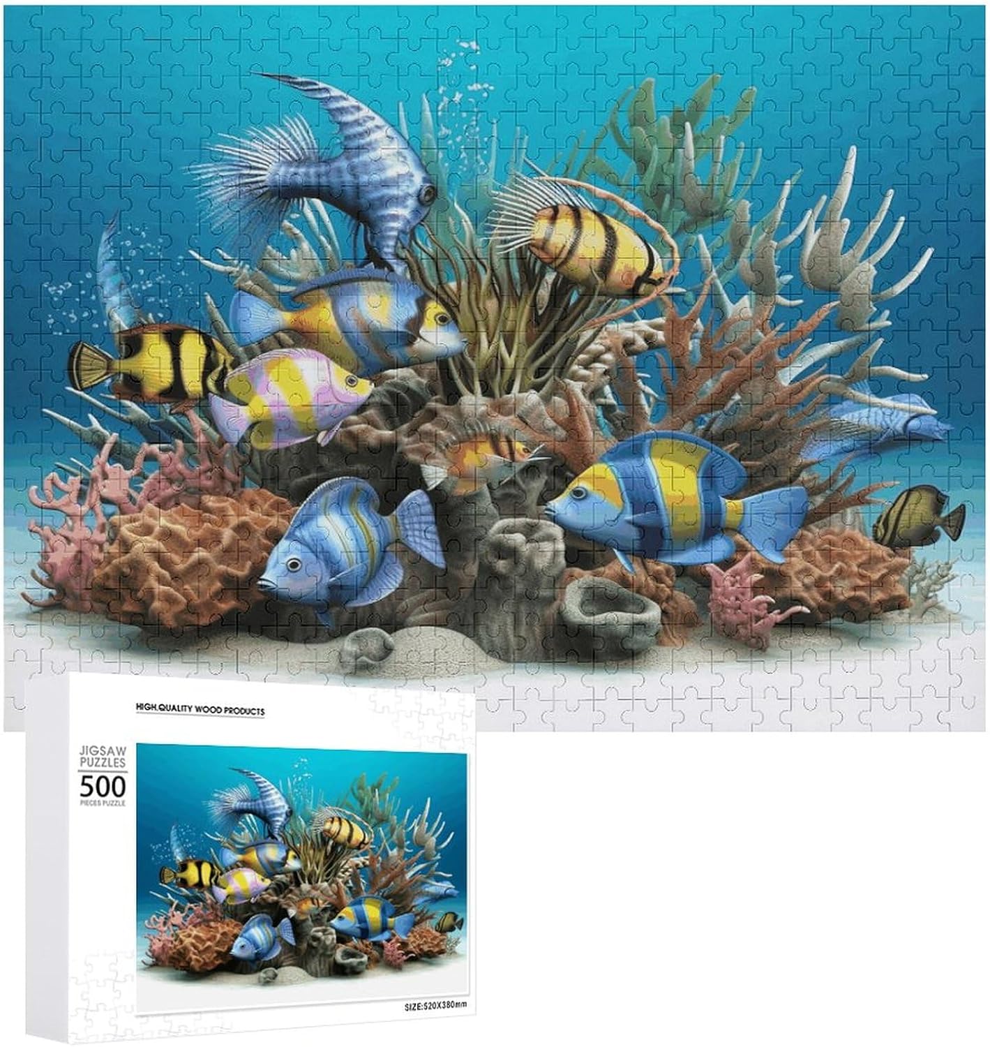 Wooden Puzzle for Adults, Suitable for Home Use, 3D Ocean Fish Printed, Perfect Match