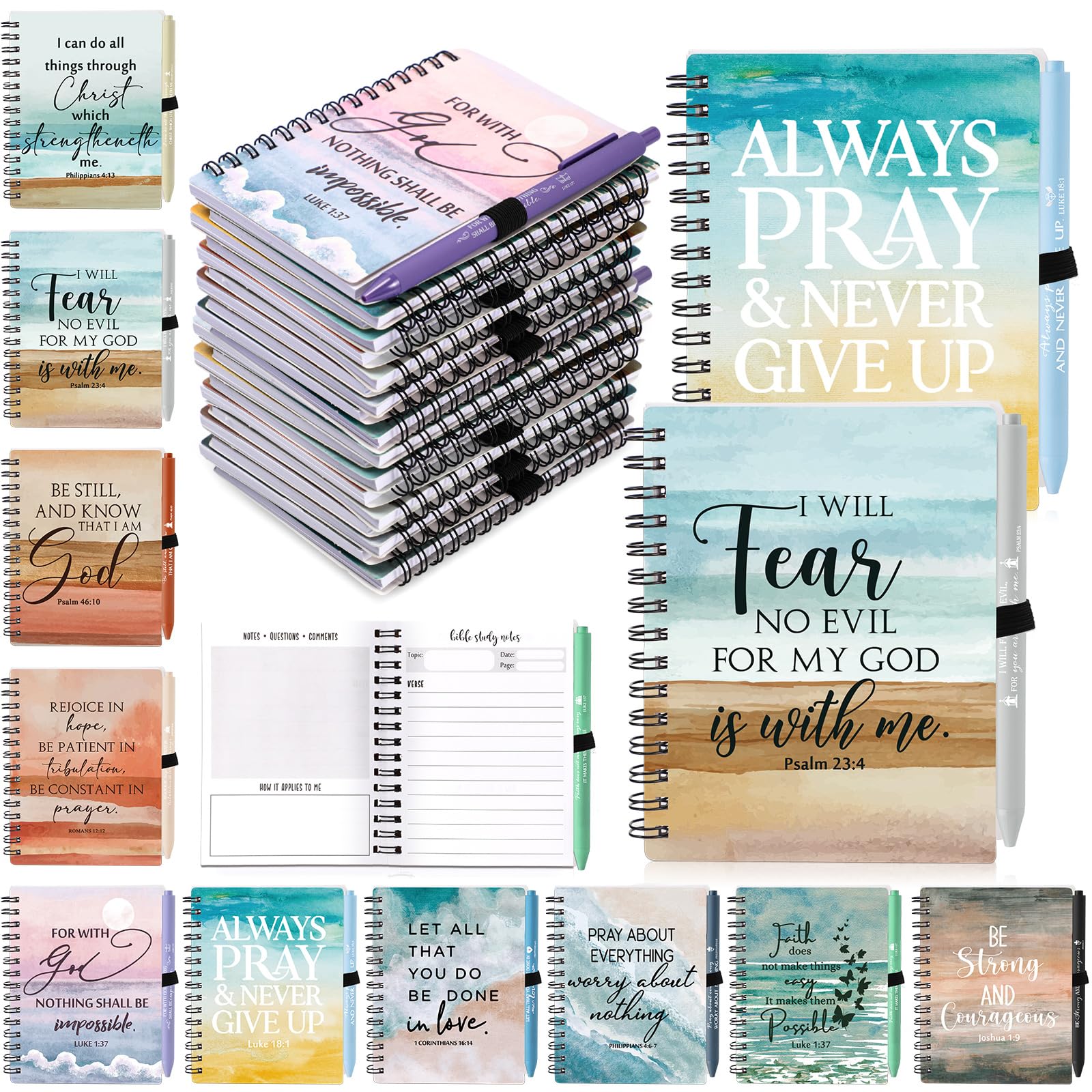 Resurhang 10 juegos/20 piezas de diario de oración cristiana para mujeres, cuadernos en espiral a granel con bolígrafos, blocs de notas religiosos, regalos cristianos para el día de la madre, regalos