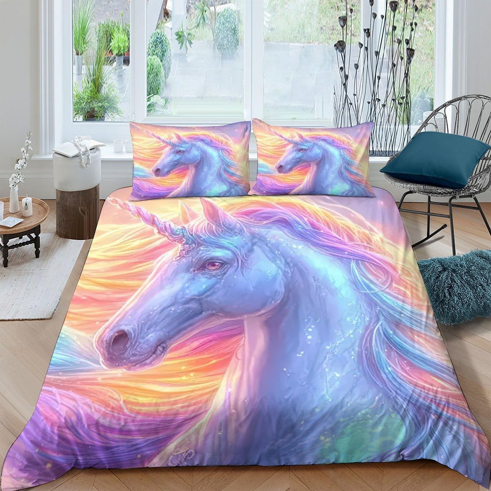 Ctjqhvkz Style-7 3D Printed Pastel Unicorn Fitted Sheet Microfiber Soft Rainbow Dream Bed Cover For Bedroom Guest Room Decor Protection Single（135X200cm）