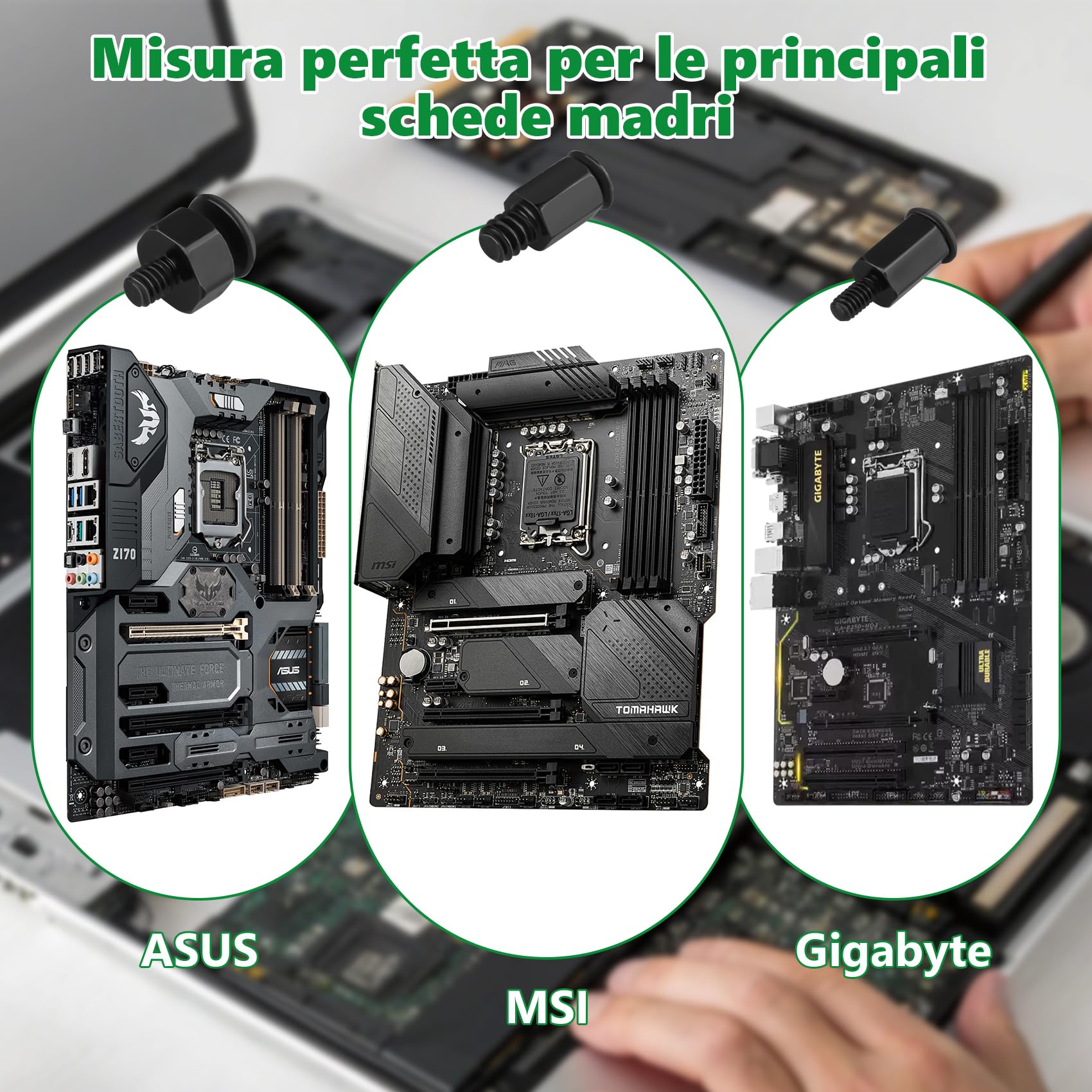 Kit viti per SSD M.2 NGFF 30 pezzi acciaio al carbonio nero per scheda madre ASUS MSI Gigabyte