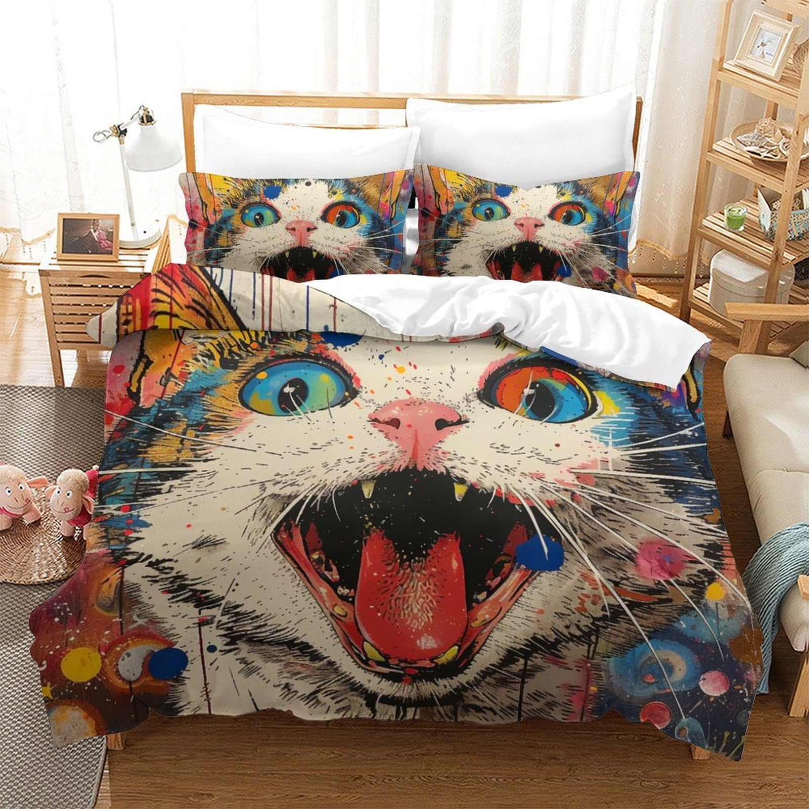 Housse de couette chat microfibre douce qui ne bouloche pas
