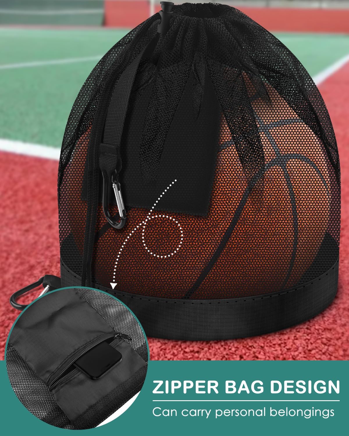 BROTOU Single Ball Bag, Drawstring Mesh Bag, Balls Storage Bags | Balls Storage Bags with Zipper Pocket, Drawstring Backpack for Soccer Basketball Football Volleyball Rugby