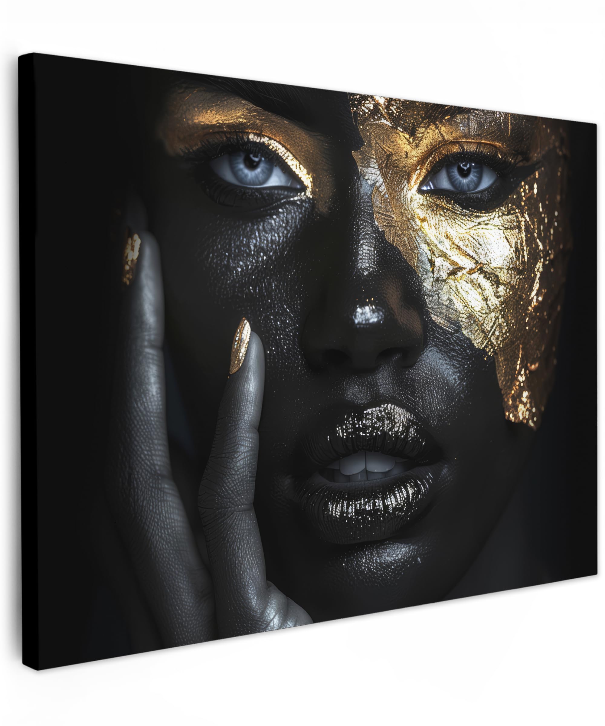 MuchoWow© Bilder 40x30 cm Wohnzimmer Deko Modern Wandbild Foto auf Leinwand Bild Schlafzimmer über Bett Room Decor Geschenke Frau - Gold - Porträt - Schwarz-Weiß - Luxus