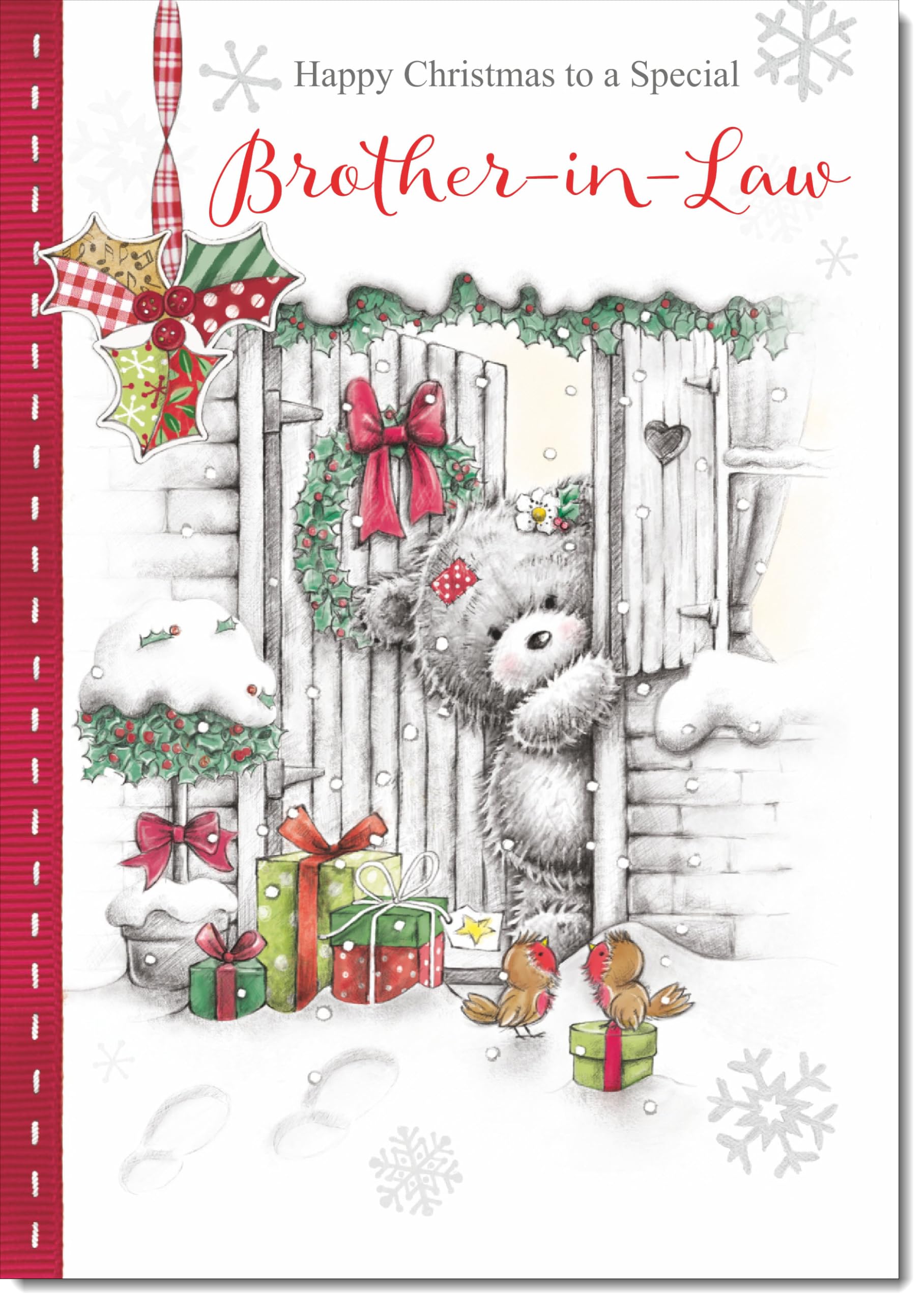 doodlecards Brother in Law Christmas Card Grey Bear in Snow Large A4 Size Christmas Card for Brother in Law with Plain Envelope