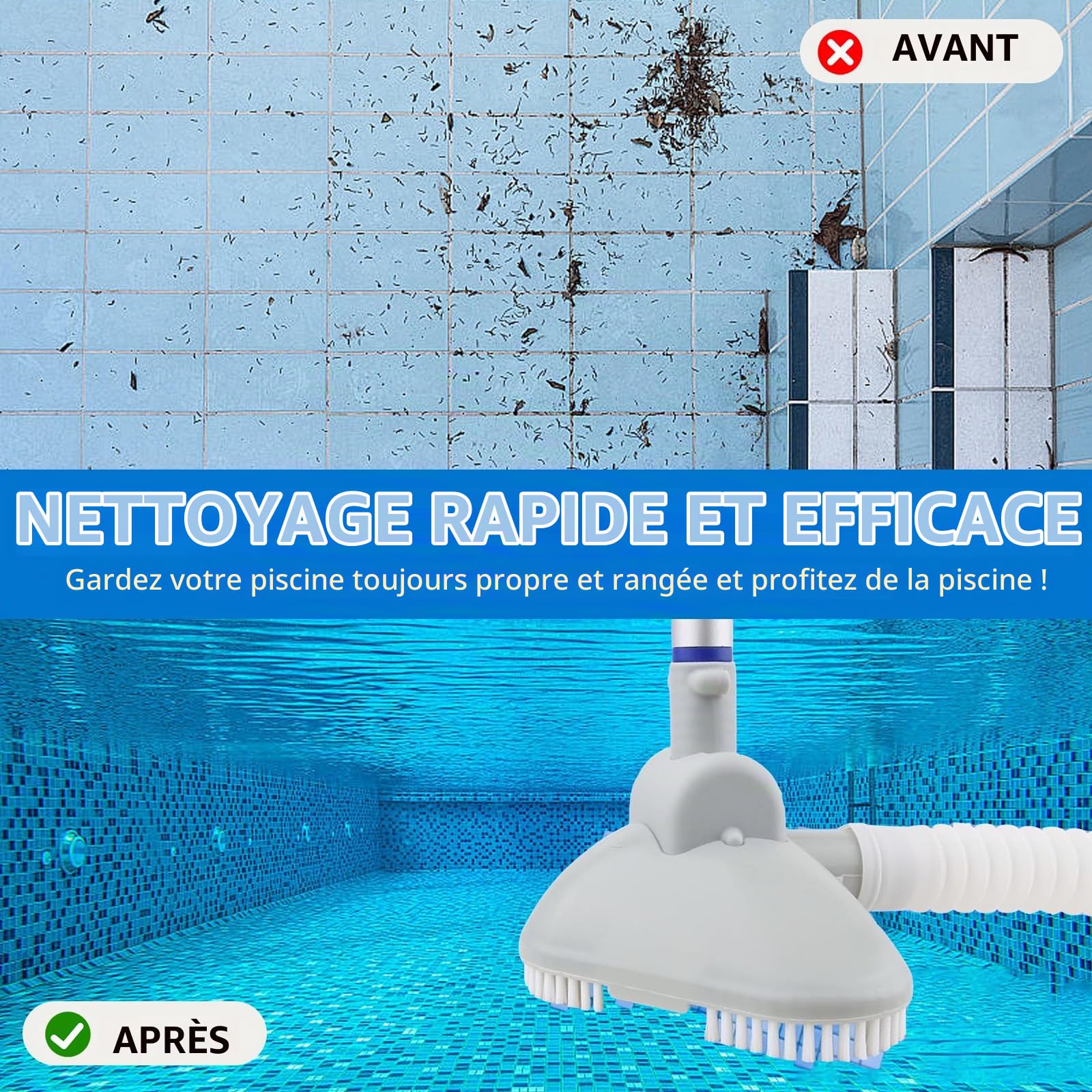 Kit De Nettoyage,Aspirateur de Piscine,Kit d'entretien pour Piscine,Aspirateur sous-Marin,Balai Aspirateur Piscine,Accessoire de Piscine,pour Spas,Jacuzzi,Piscines
