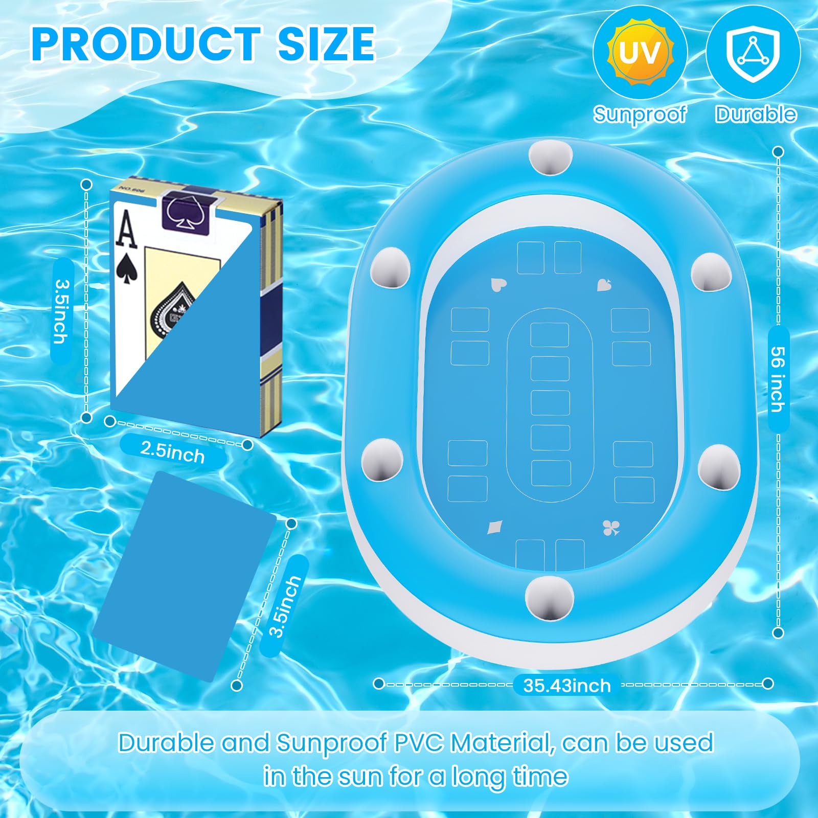 56IN Oversize Pool Games for Adults,Large Pool Table for Pool with Waterproof Playing Cards, Pool Accessories Hot Tub Tray Inflatable Food Drink Holder for Summer Party Indoor Outdoor Beach