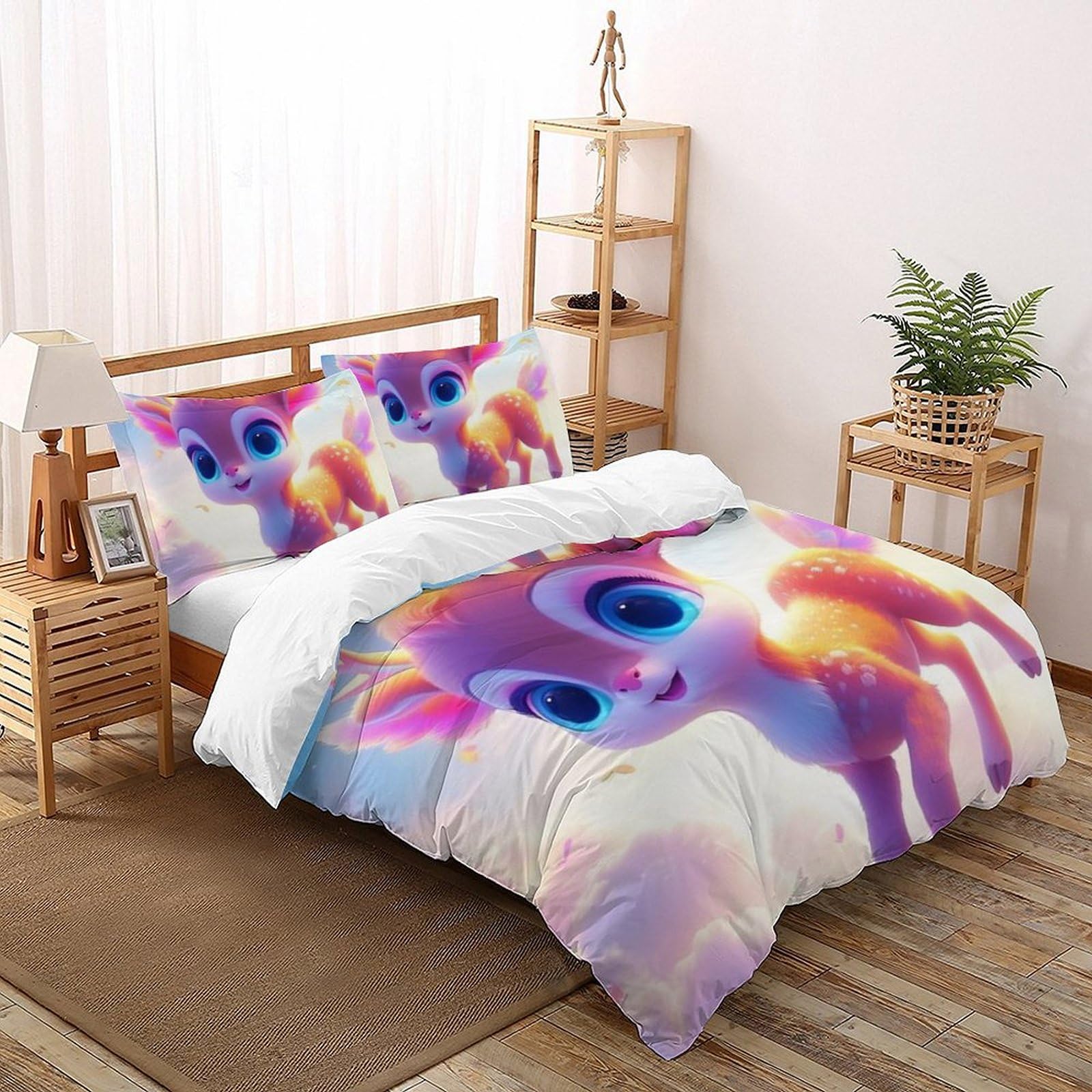 Housse de couette cerf 260x220cm pour chambre fille avec zip