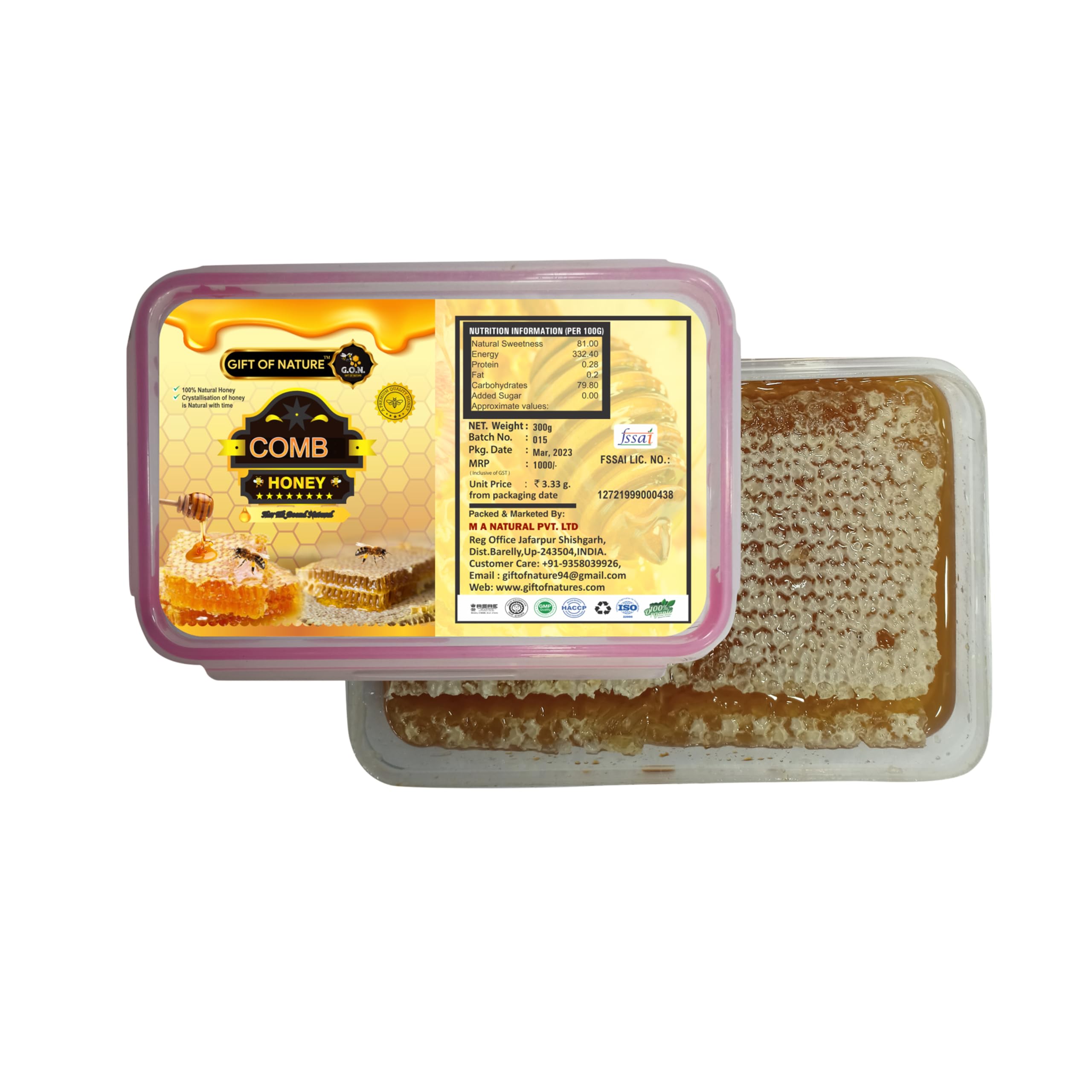 GON GIFT OF NATURE 100% Pure Natural Raw Honeycomb | Natural Unfiltered Fresh Honey Comb Piece In Protective Box | No Additives, No Preservatives 300G (B0CRVYVZCY) Amazon Price History, Amazon Price Tracker