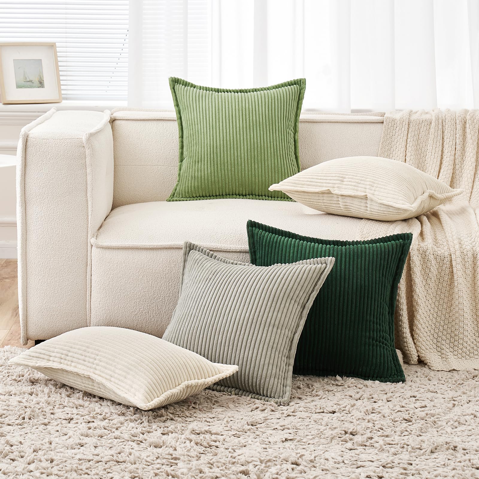 Federe In Velluto A Coste MIULEE - Set Da 2 Federe Decorativo Per Cuscini 30x50 Cm, Bianco Crema - Morbide E Moderne Per Divano, Letto O Camera