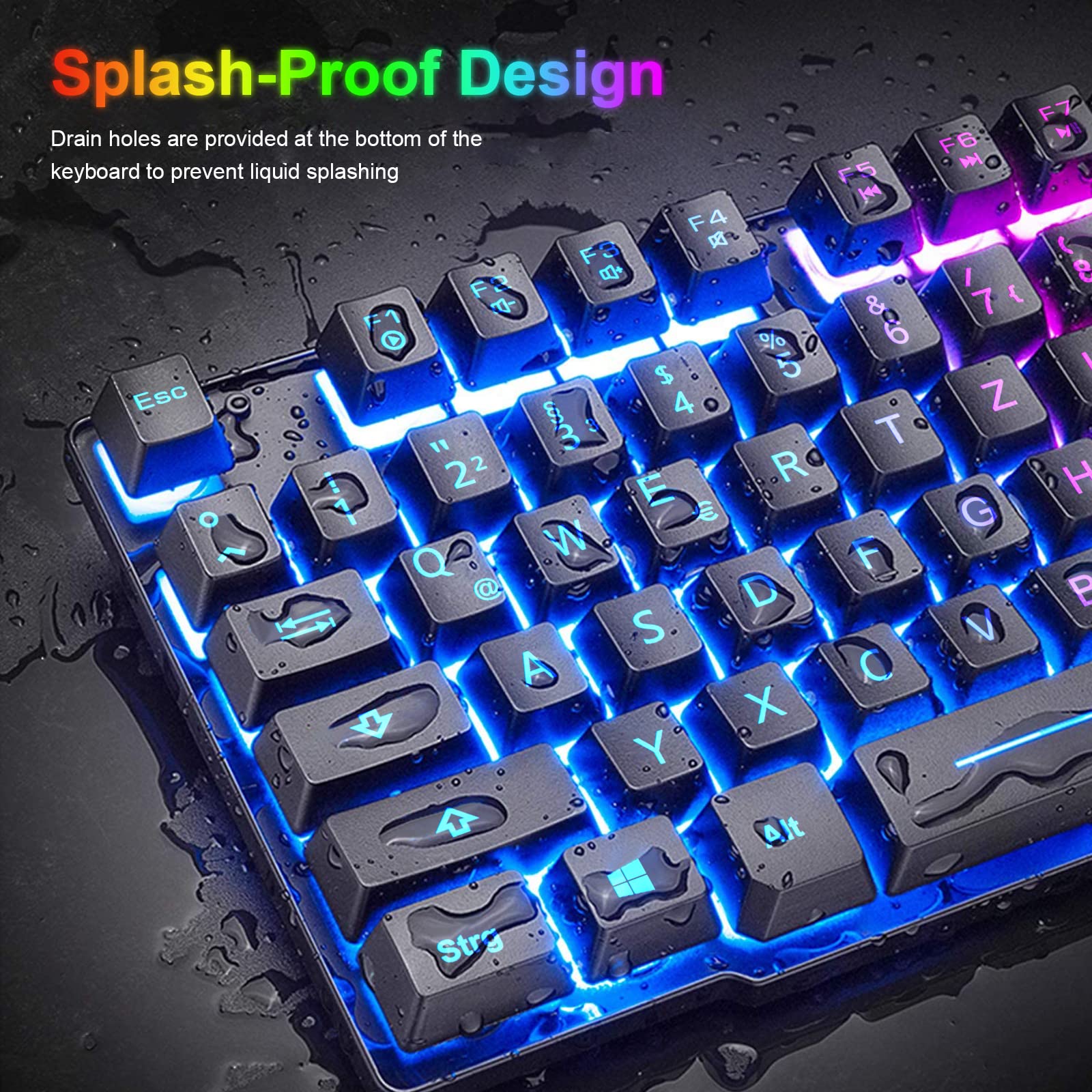 Teclado para juegos blanco con cable con ratón Diseño alemán QWERTZ Teclado con cable Retroiluminación LED RGB 2400 DPI Ratón de 6 botones Teclado y ratón compatible con PC PS5 PS4 Xbox