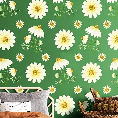 Miniatura 2 de Calcomanías de pared de margaritas para despegar y pegar, calcomanías de pared de vinilo con margaritas amarillas extraíbles, decoración de pared