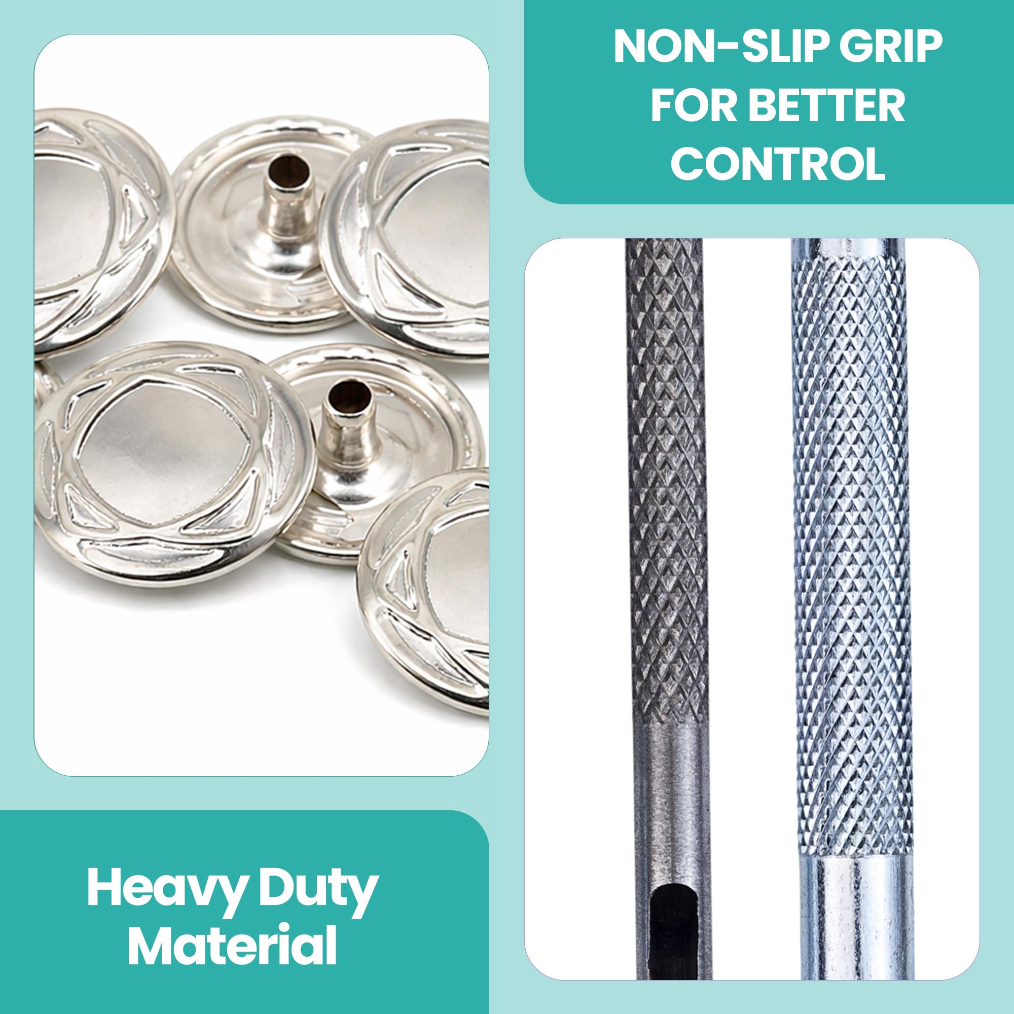 Trimming Shop 15mm Botones a Presión 4 Parte, Durable y Ligero Metal Cierres con Mano Fijación Herramienta para Jeans, Cuero, Tiras Costura Proyectos, Ropa Reparación - Plateado con Diseño, 1000pcs