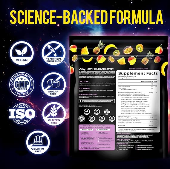 Next-Gen Mushroom Gummies with Ashwagandha L Theanine & Shilajit