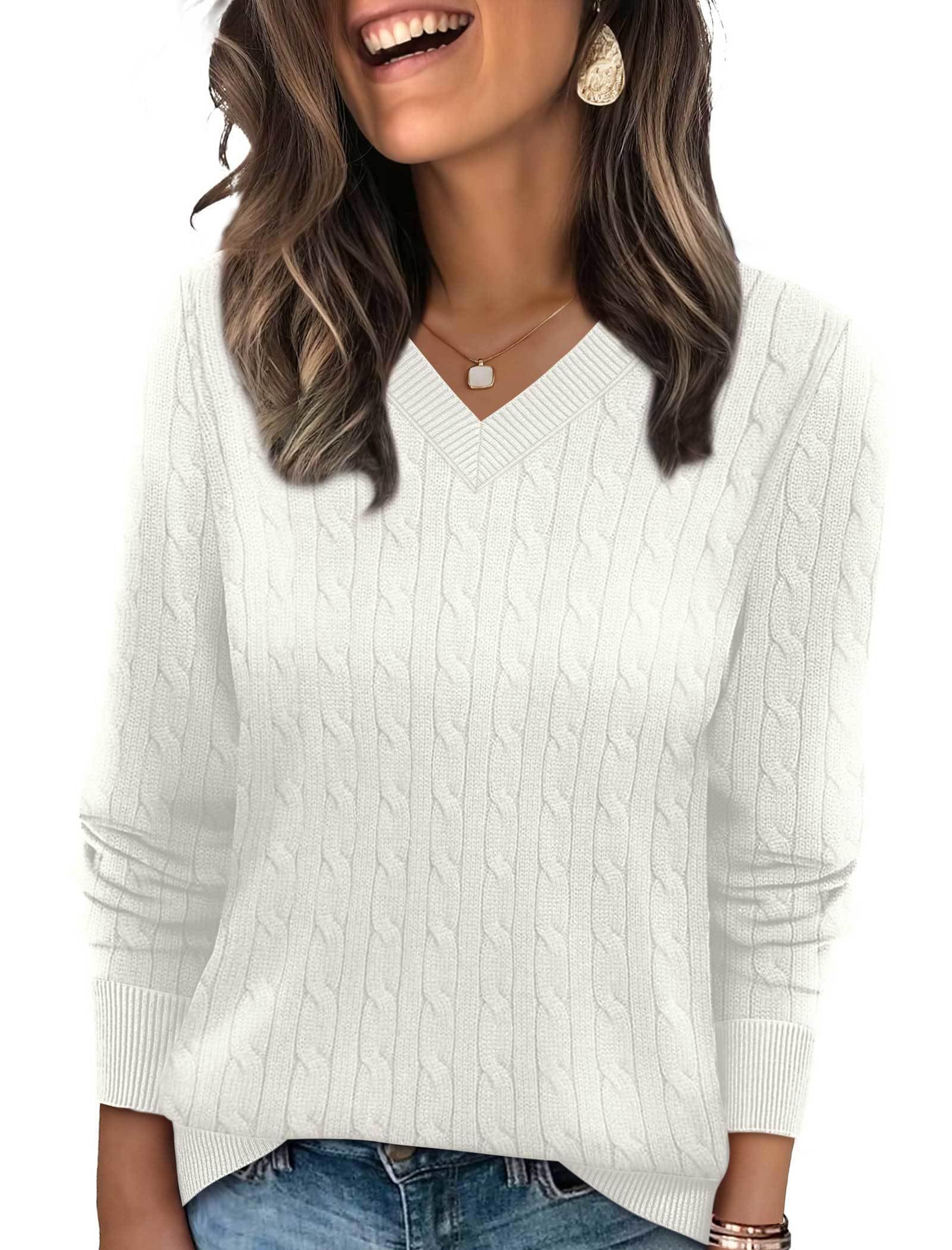 Sampeel Sweaters for Women Fashion 2025 Cable Knit Fall Clothes V Neck Business Casual Teacher Outfits