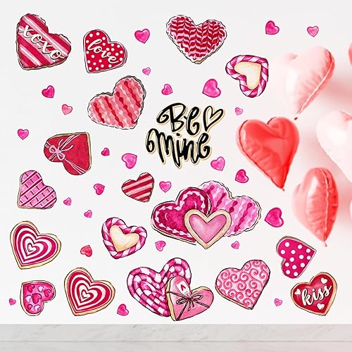 Miniatura 4 de Yovkky Calcomanías de pared de corazón para el día de San Valentín, Be Mine Kiss XOXO, corazones rosados y rojos, galletas de amor, lunares,