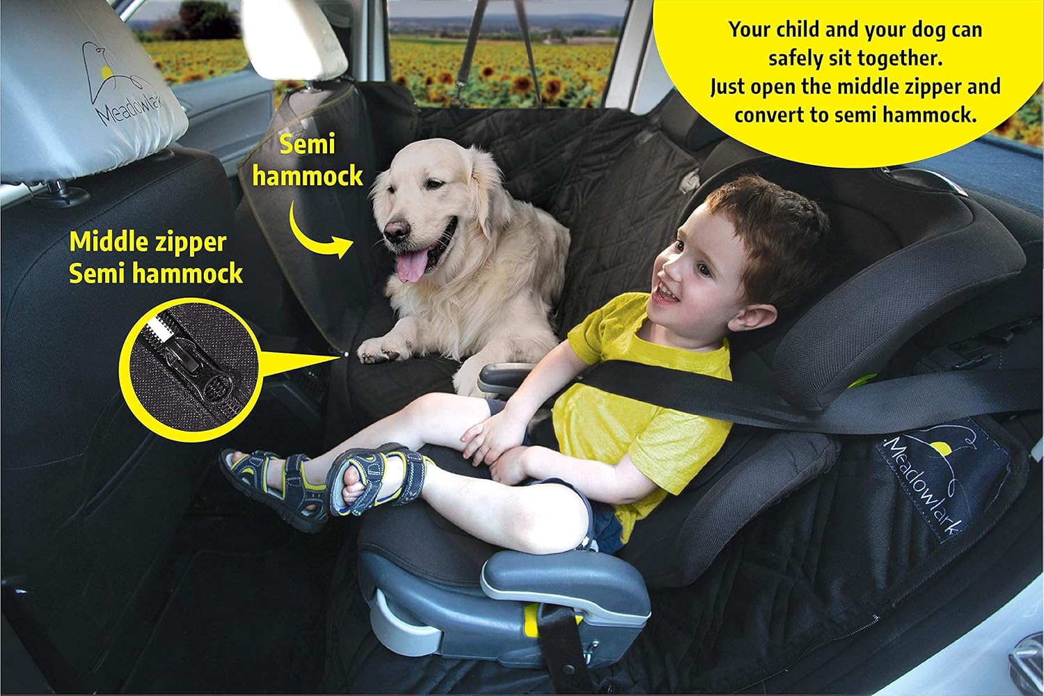 Meadowlark Dog Seat Covers Unique Design & Entire Car Protection-Doors,Headrests & Backseat. Extra Durable Zippered Side Flap, Waterproof Pet Seat Cover + Seat Belt & 2 Headrest Protectors as a Gift : Pet Supplies
