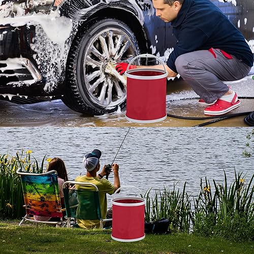 Miniatura 5 de PATIKIL Cubo plegable, cubo plegable portátil contenedor de agua plegable con mango para acampar pesca