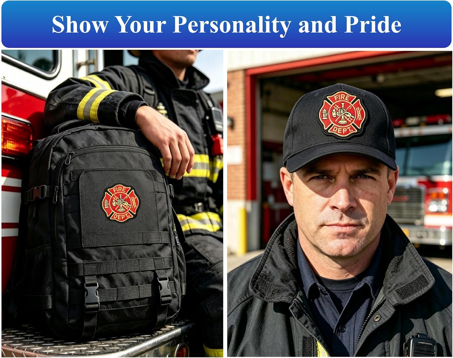 4 Pcs 3" x 3" Firefighter/Fireman Patch, Fire Rescue Embroidered Iron-On or Sew-On Patches