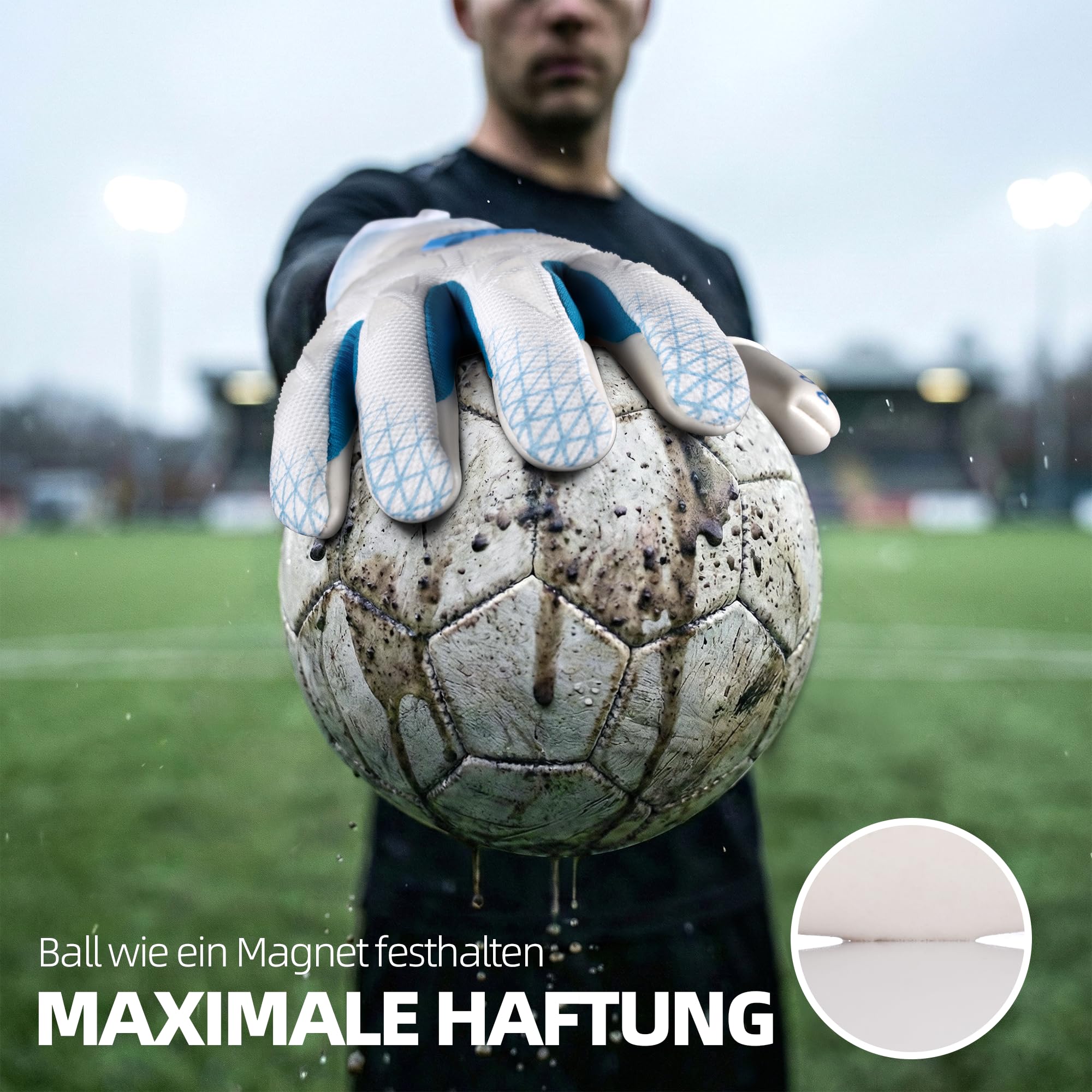 WVVOU Torwarthandschuhe Herren Und Kinder, Atmungsaktiv Fußballhandschuhe, Größe 6–10, 8–15+ Jahre, 4+3 mm Sticky Latex, Starker Grip