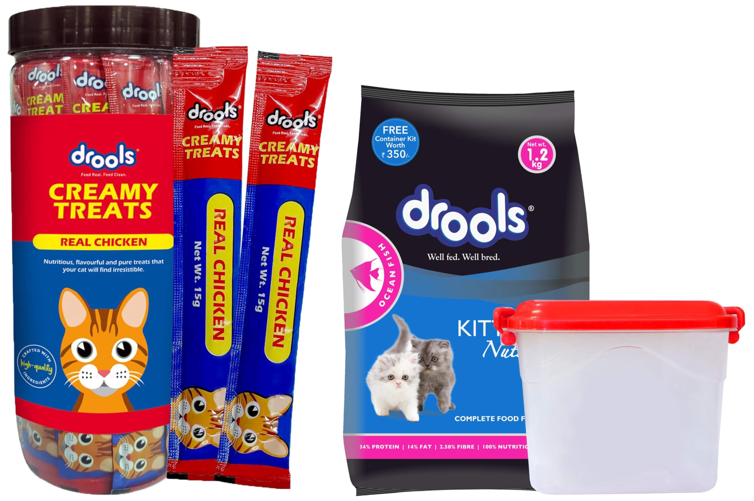 Drools Creamy Cat Treats, Real Chicken, 375 Gm (Pack of 25) & Kitten(1-12 Months) Dry Cat Food, Ocean Fish, 1.2Kg with Free Container (B0CRVQVV2F) Amazon Price History, Amazon Price Tracker