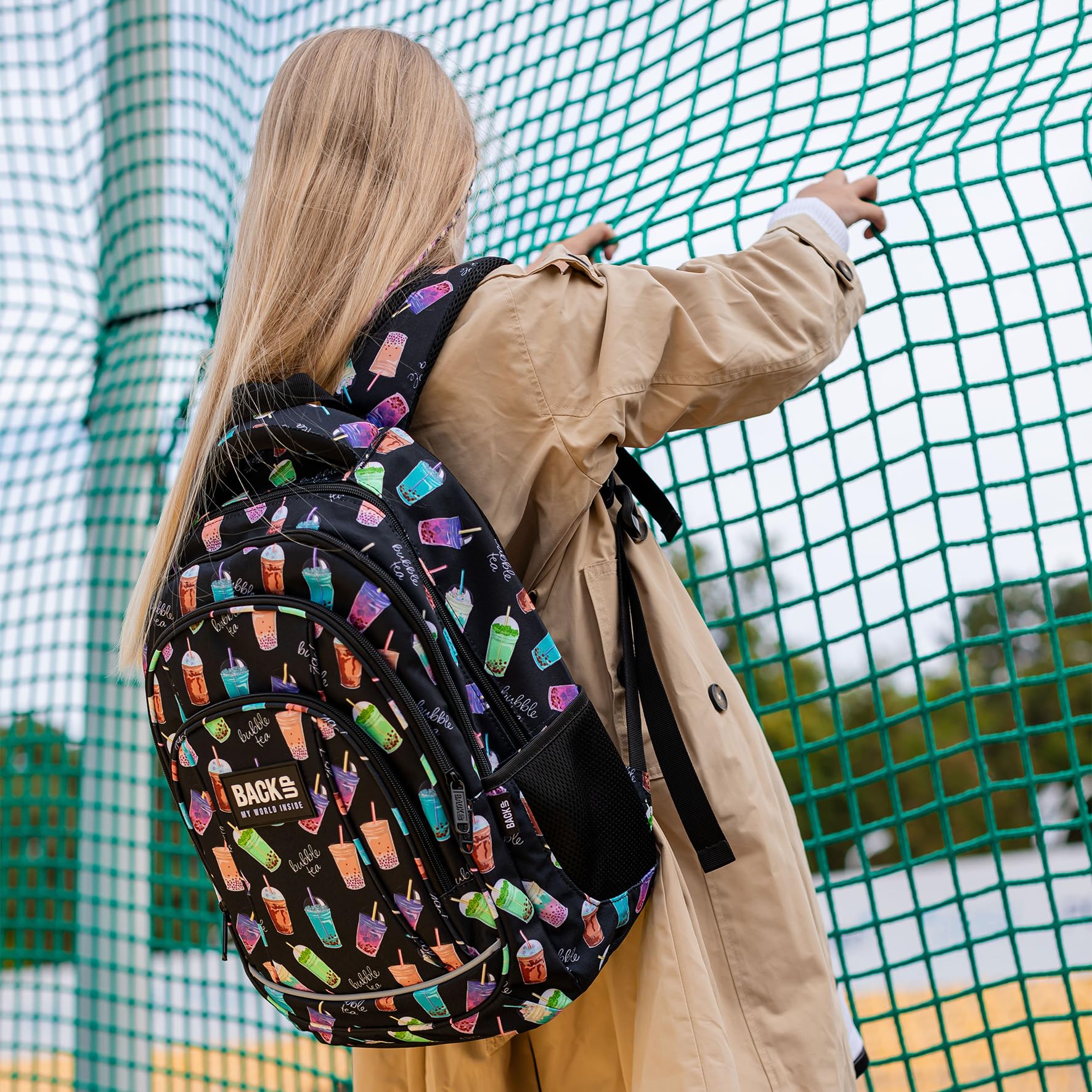 BACK UP Schulrucksack 26 Liter, 4 Fächer, Organizer, Boba Night