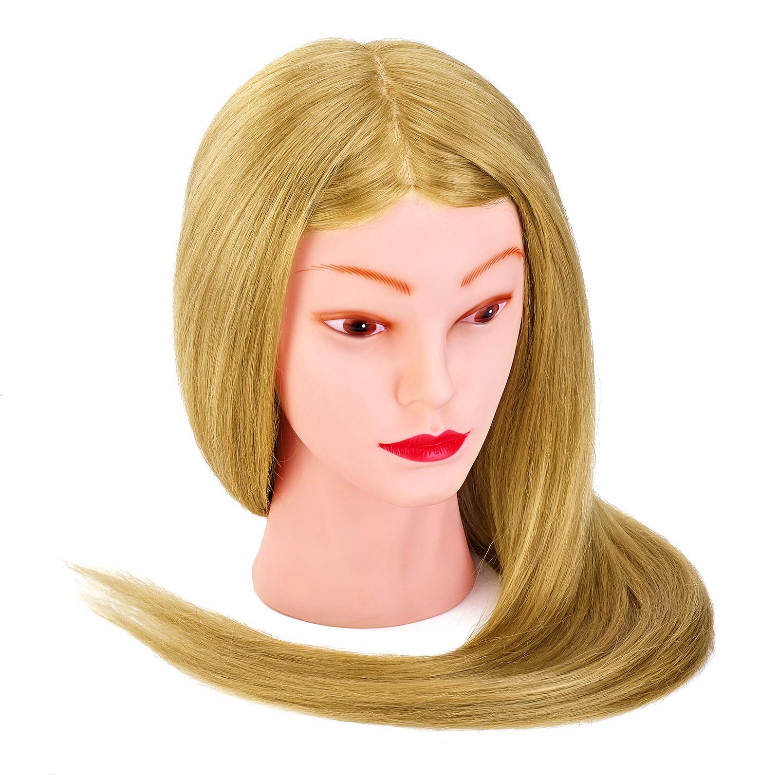 Neverland Beauty 56cm 100% Cabello natural Cabezas ejercicio cabeza peluquería cosmetología práctica maniquí cabeza muñeca con soporte y DIY Hairdressing Herramientas Accesorios Set #27