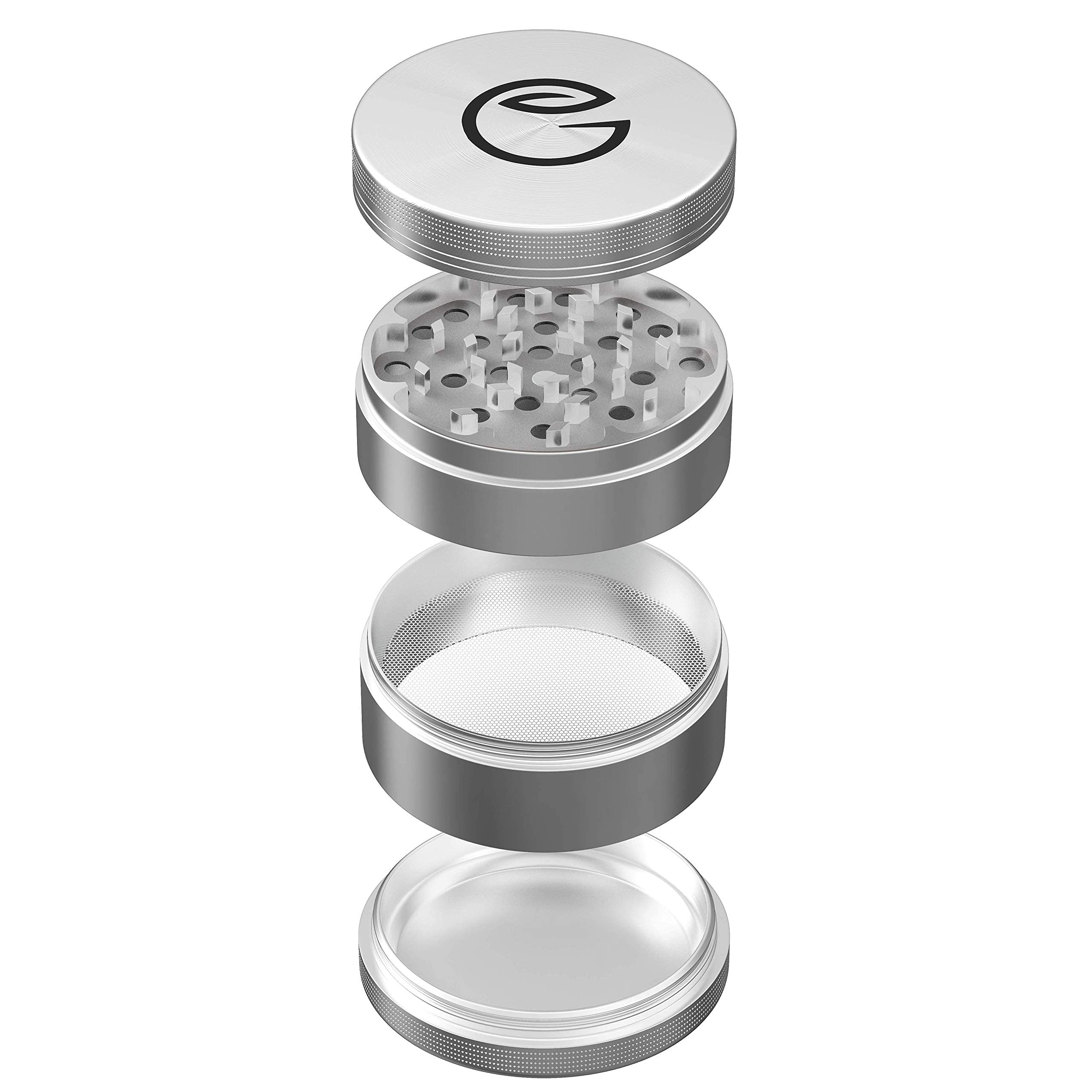 GrindNation Grinder Premium In Alluminio 63 Mm 4 Pezzi, Con Sacchetto E Raschietto, Colore Logo Argento - 2