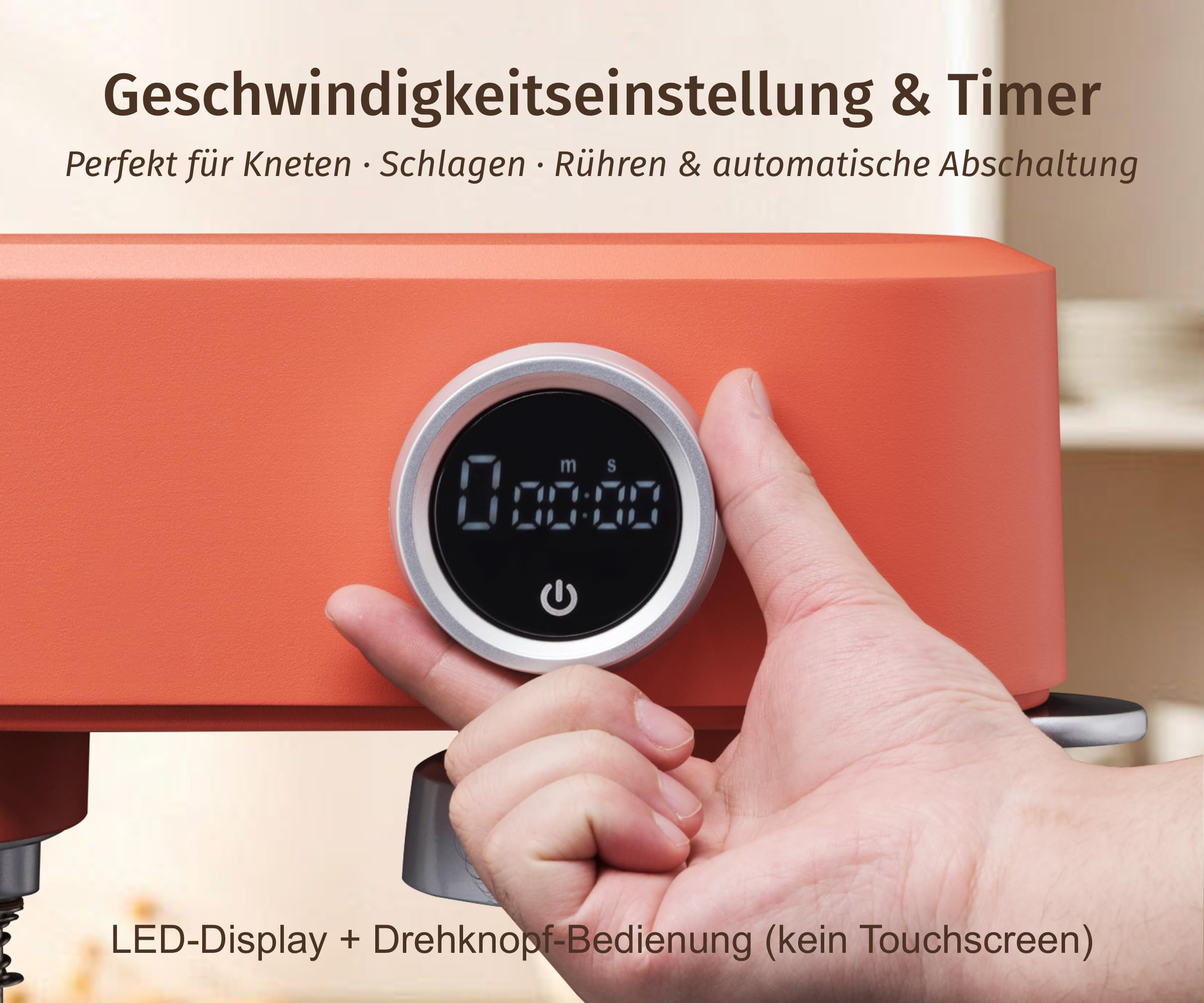 5L Vollmetall-Küchenmaschine,Pizzateig Knetmaschine,Teigmaschine mit leisem Kupfer-DC-Motor, 4 Edelstahl-Aufsätzen ohne Beschichtung und universellem Multifunktionsanschluss