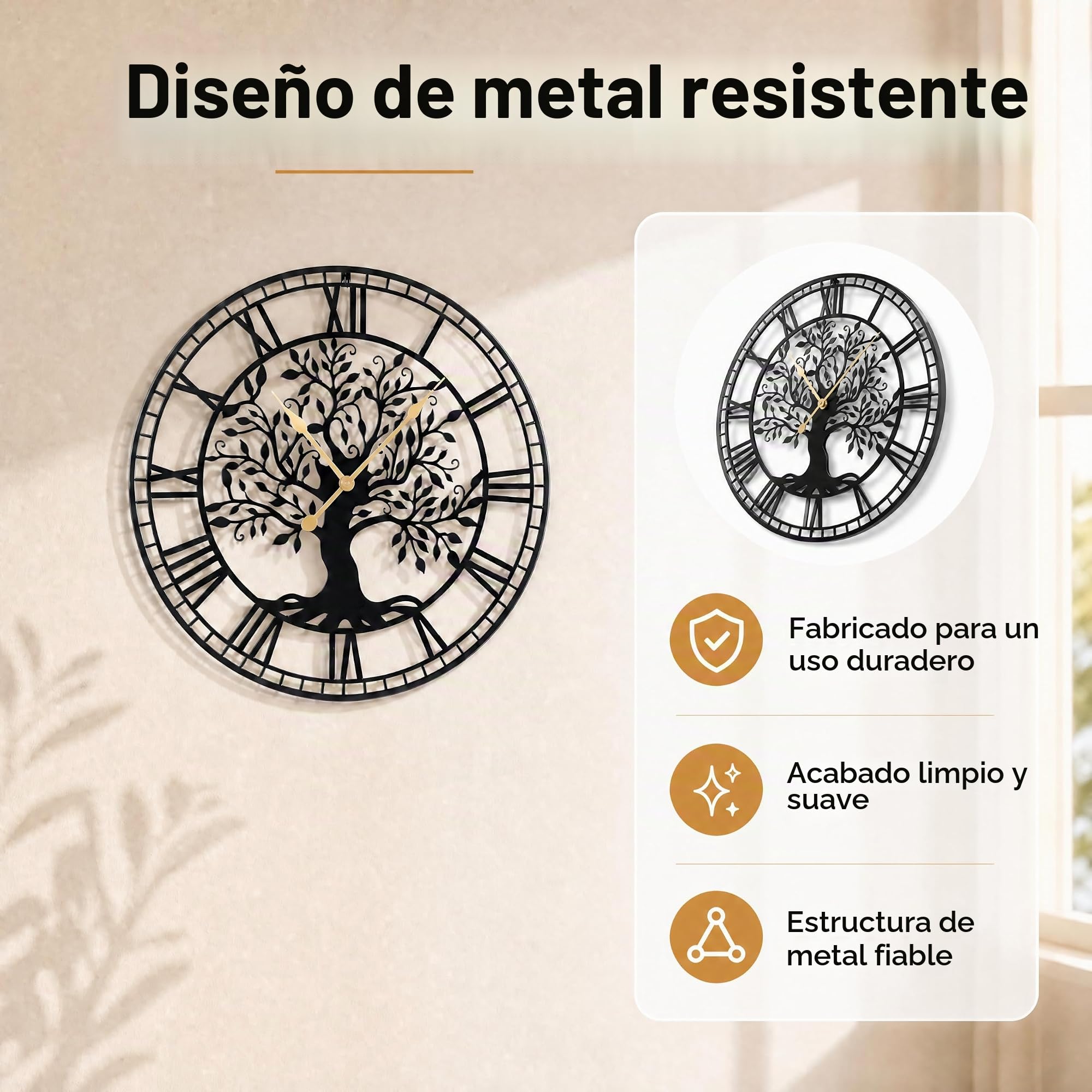 LIFEZEAL - Reloj de pared grande y silencioso de 68 cm, diseño moderno, árbol de la vida de metal, péndulo sin tic-Tac con pilas, decoración de pared para sala de estar, dormitorio, oficina (Style1)