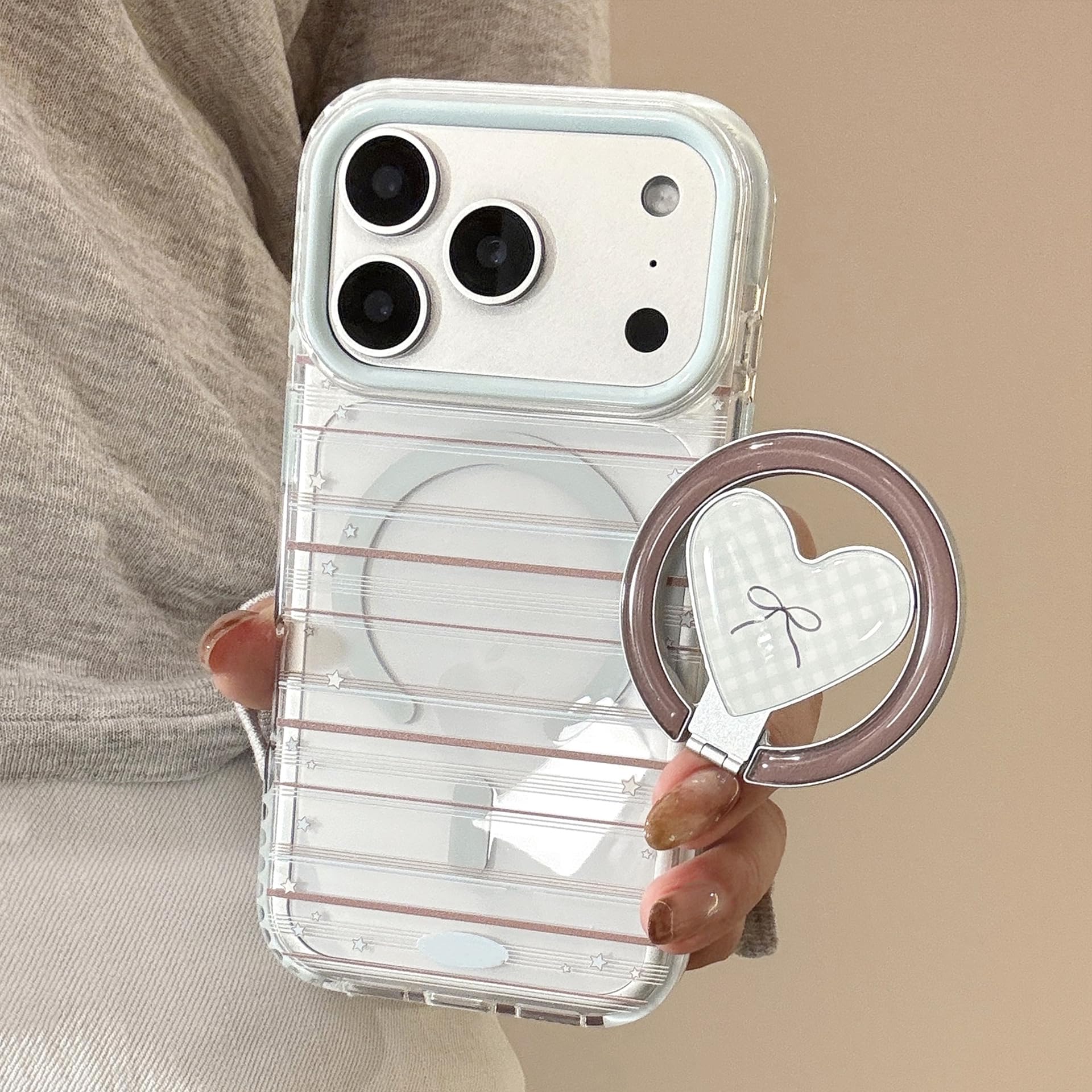 Custodia per iPhone 11 da 17 pollici con motivo a righe, stelle, cuore, fiocco, supporto magnetico e cover morbida antiurto (per iPhone 11 da 17 pollici/con supporto)