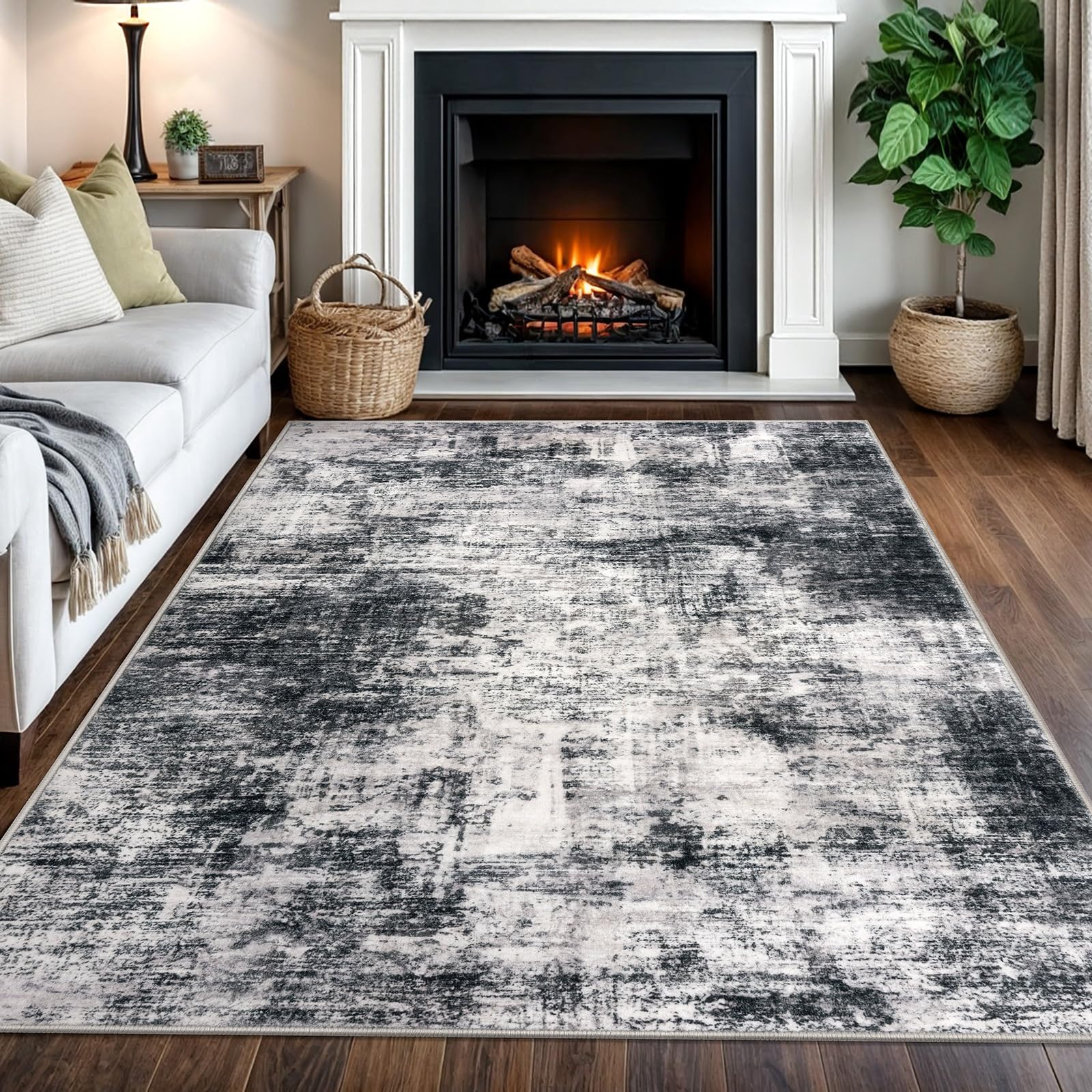 IOHOUZE Modern Abstract Area Rugs 5x7 Ft Washable Rugs for Living Room, Non Slip Dining Room Rug, Printed Faux Wool Rugs for Bedroom, Floor Carpet for