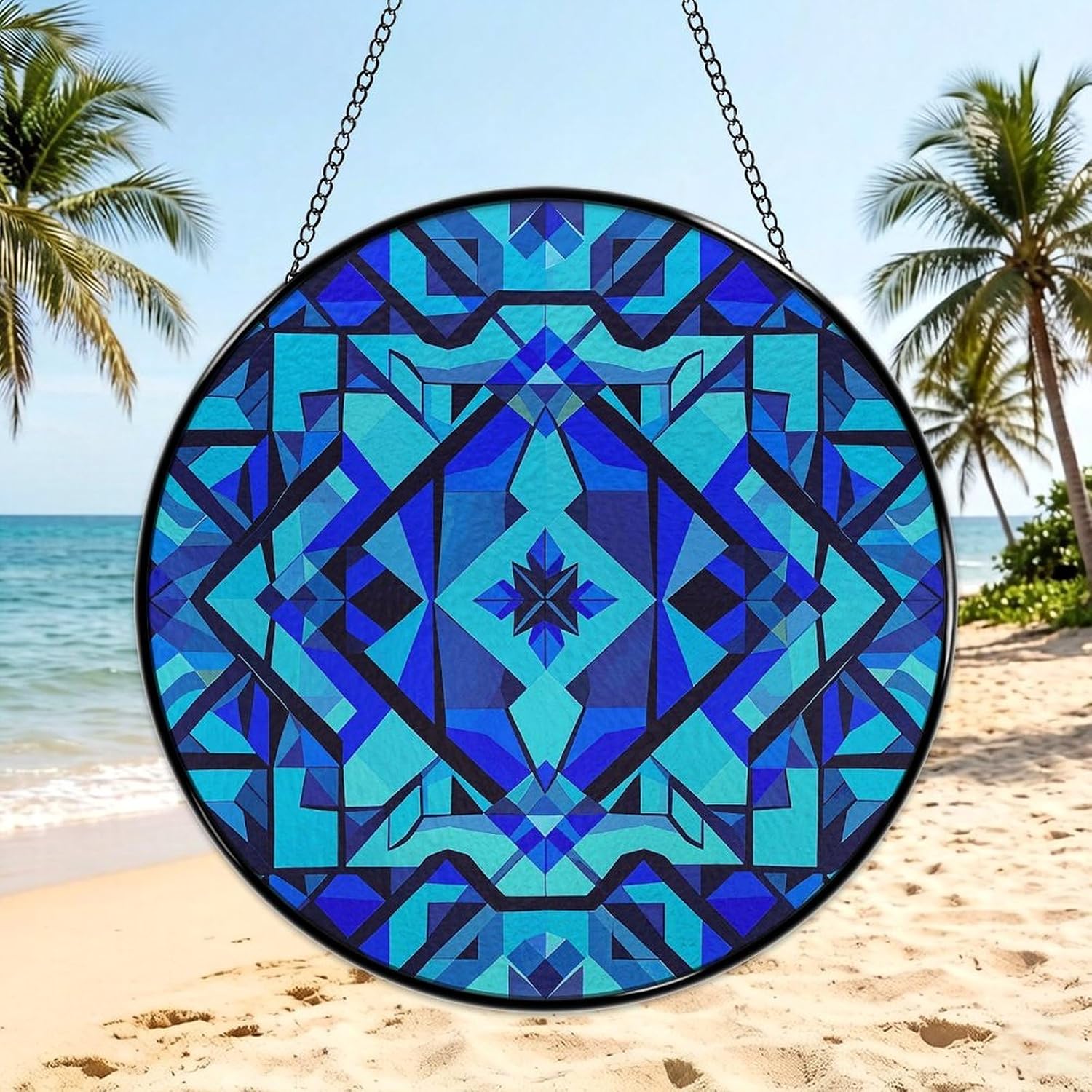 Stained Glass Hanging Sign Suncatcher, Geometric Pattern