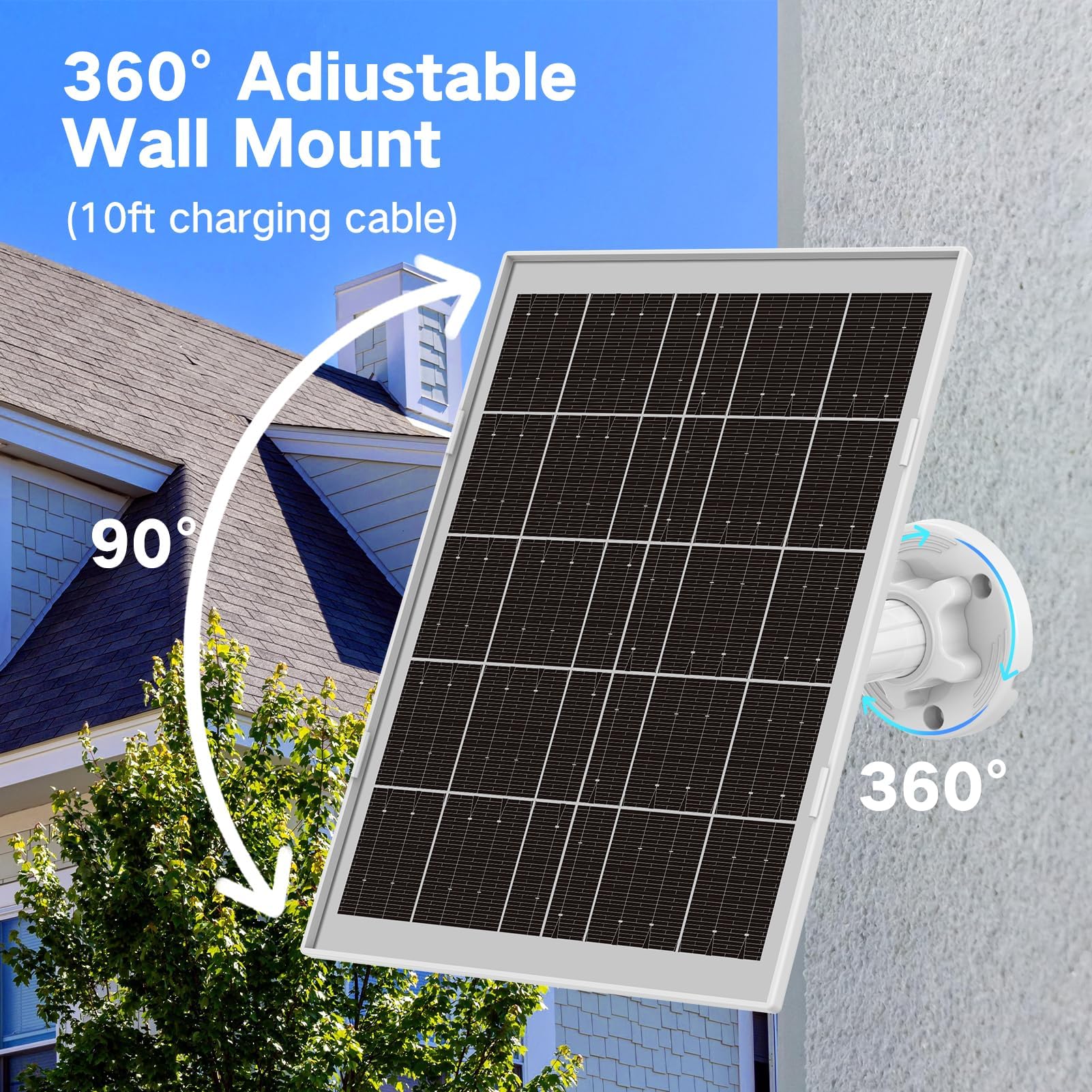 Pannello solare da 8 W per telecamera di sorveglianza, batteria esterna, pannello solare IP65 con 3 in 1 USB‑C/Micro/DC, con supporto a 360° e cavo da 3 m, modulo solare 5 V compatibile con fotocamera