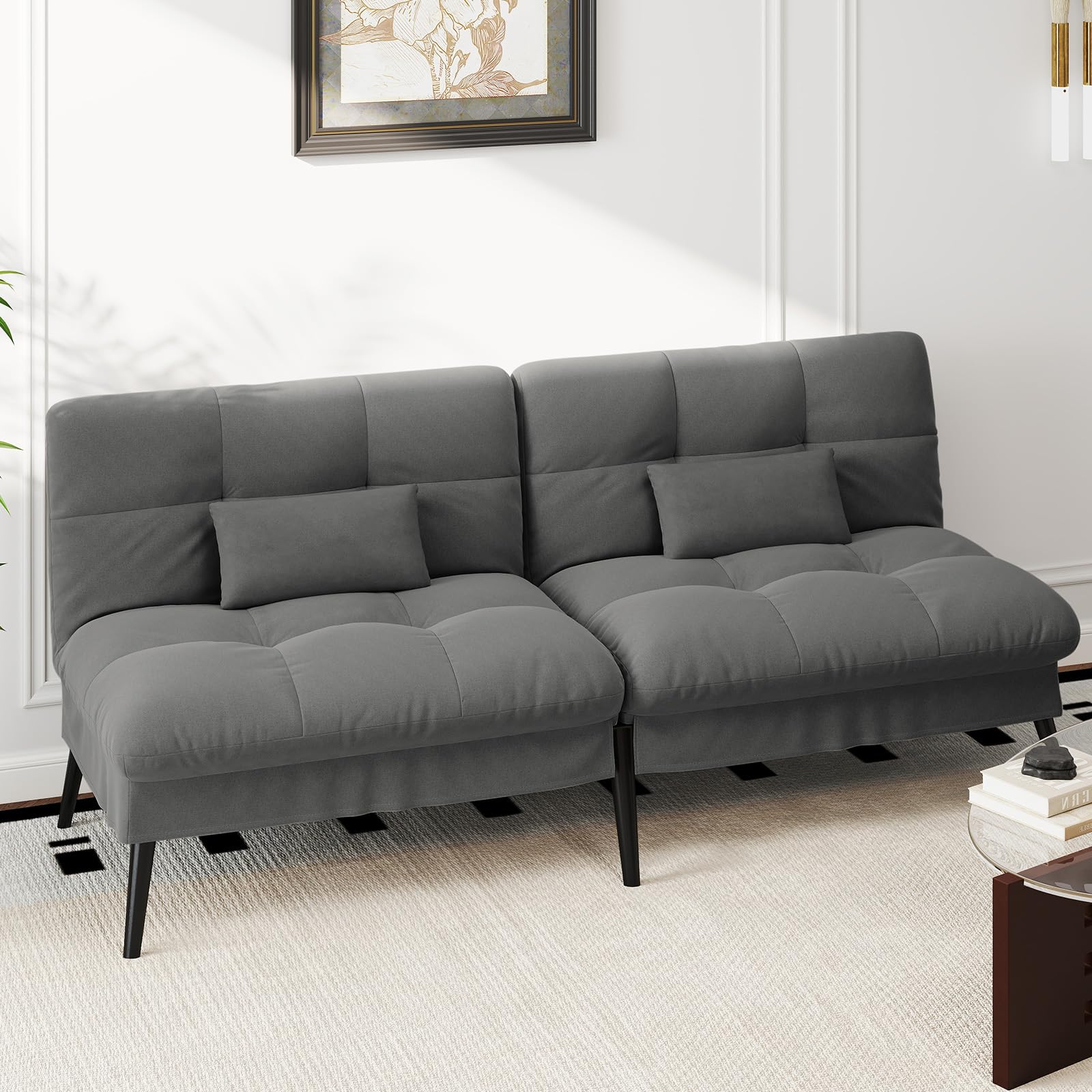 Zravenna 3-in-1 Schlafsofa Grau - Klappsofa Mit Verstellbarer Lehne, Leinenstoff