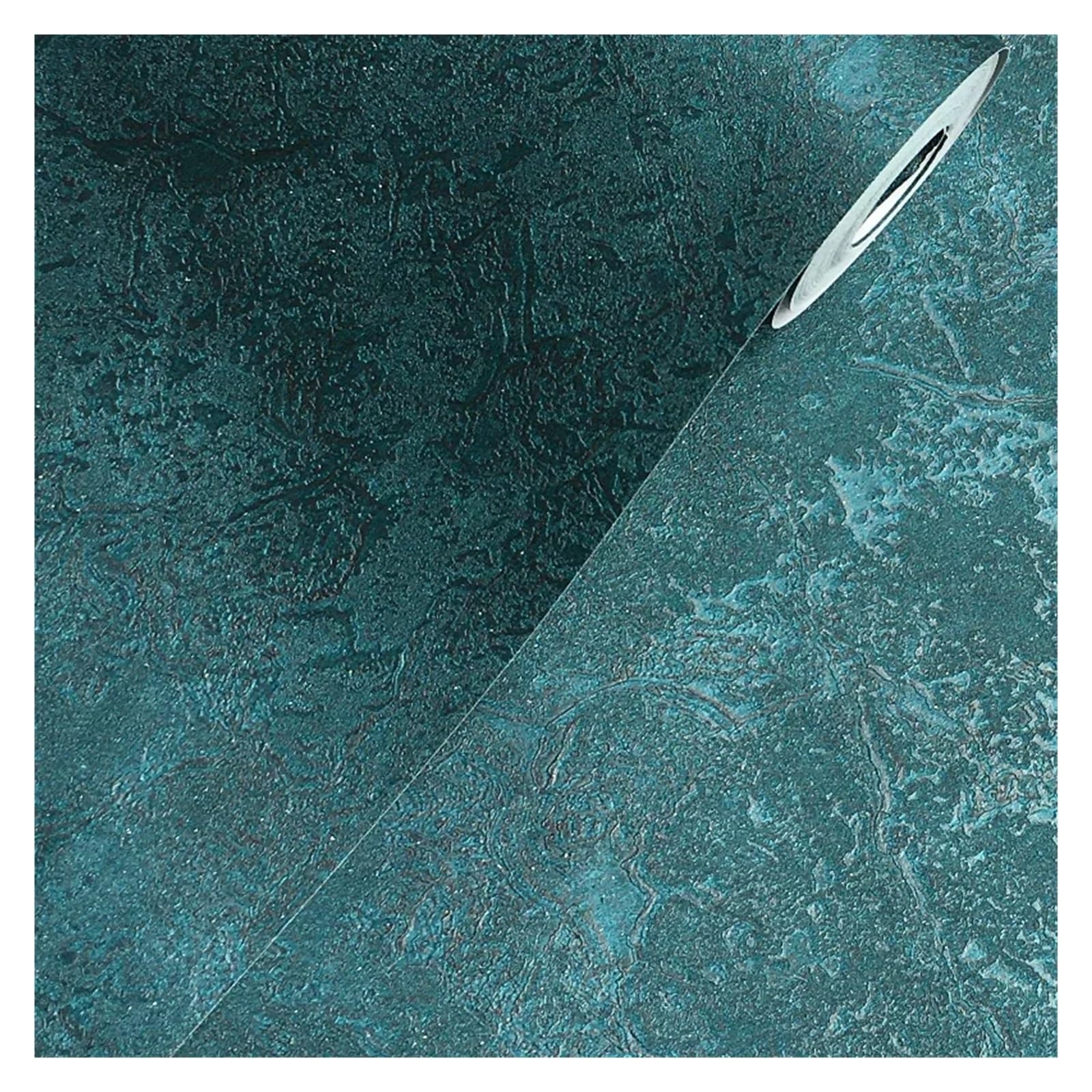 Carta Da Parati Carta da parati in vinile effetto marmo metallizzato verde acqua scuro, vintage industriale, semplice, testurizzata, pavone, for sfondo del soggiorno(9.5mx53cm)
