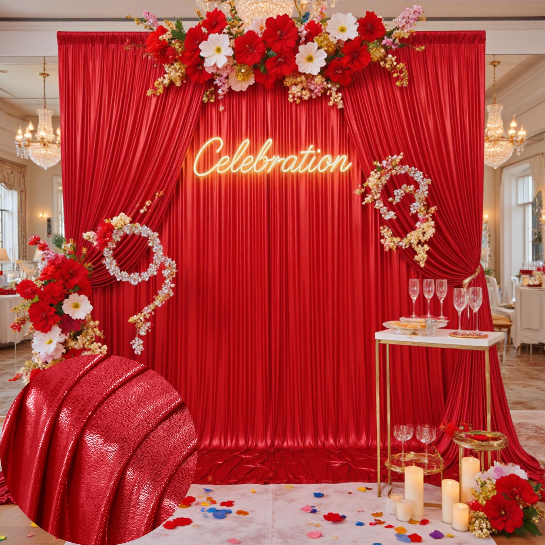 20x10ft Wrinkle Free Red Sequin Backdrop Curtain for Wedding Parties