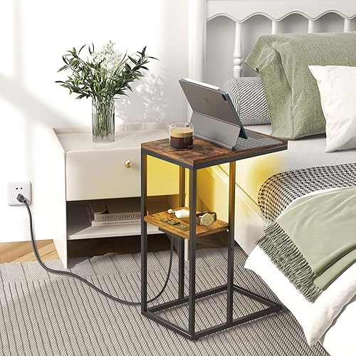 Miniatura 55 de Yoobure Mesa auxiliar en forma de C con estación de carga para sala de estar, dormitorio, mesa de sofá con puertos USB y salidas para espacios