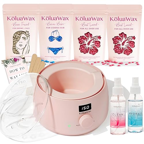 KoluaWax Kit de depilación prémium Para cejas bikini piernas y más Calentador digital paquete de 4 cuentas de cera dura accesorios rubor KoluaWax Kit de depilación prémium Para cejas bikini piernas y más Calentador digital paquete de 4 cuentas de cera dura accesorios rubor