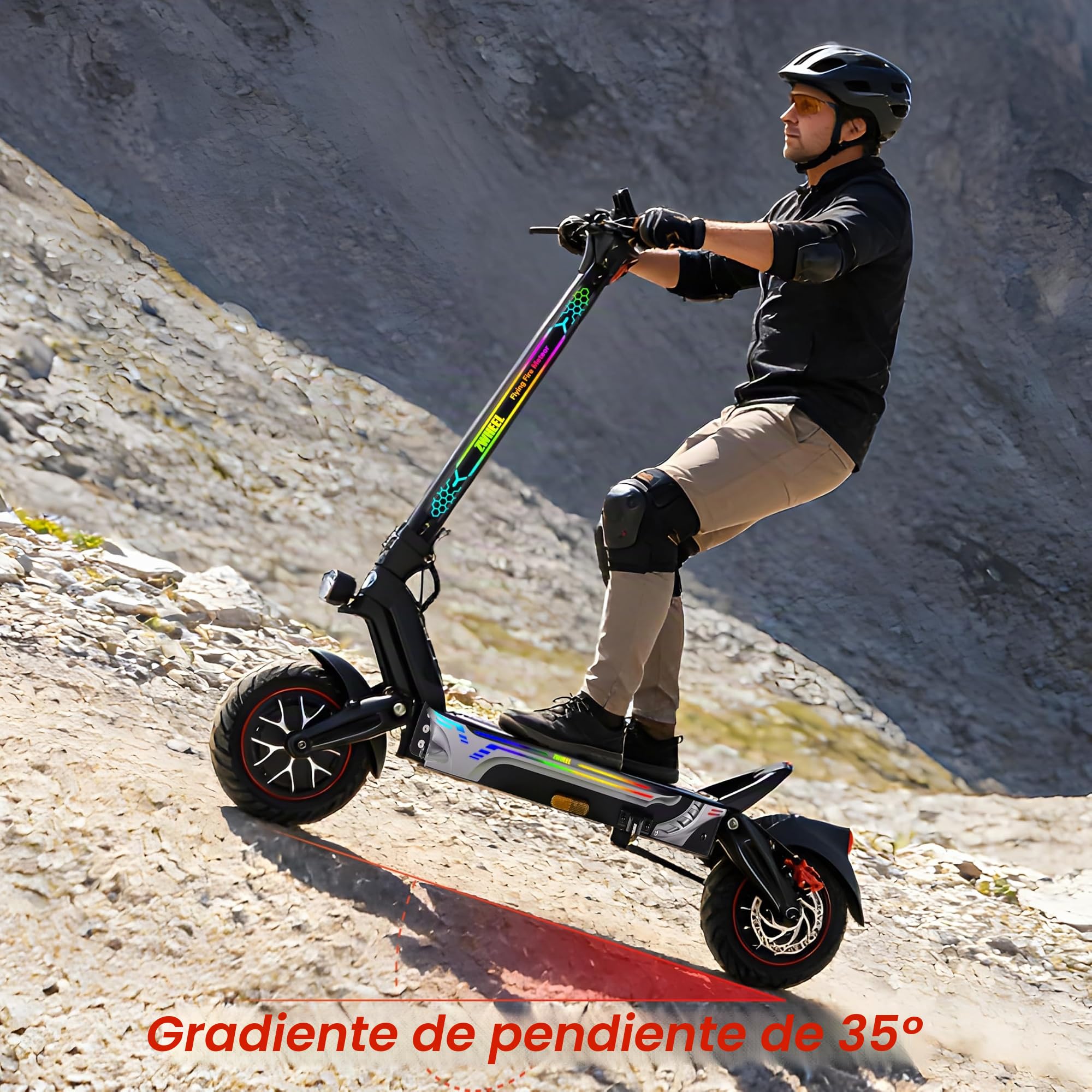 Patinete Eléctrico para Adultos, Neumáticos Tubeless Todo Terreno de 11 Pulgadas, Batería de Alta Capacidad Dual Drive, Scooter Eléctrico Plegable Sport con Doble Freno de Disco