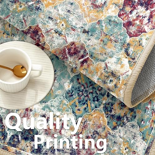 Miniatura 7 de Tritard Alfombra bohemia y elegante de estilo antiguo, lavable de 8 x 10 pies, estilo vintage, lavable, para sala de estar, interior,