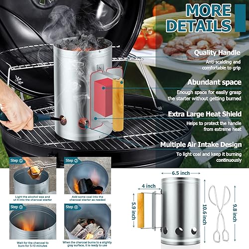 Miniatura 3 de Joyfair - Parrilla de barbacoa de 22 pulgadas y chimenea de carbón, parrilla de carbón para acampar al aire libre, fumar, fiesta en el patio