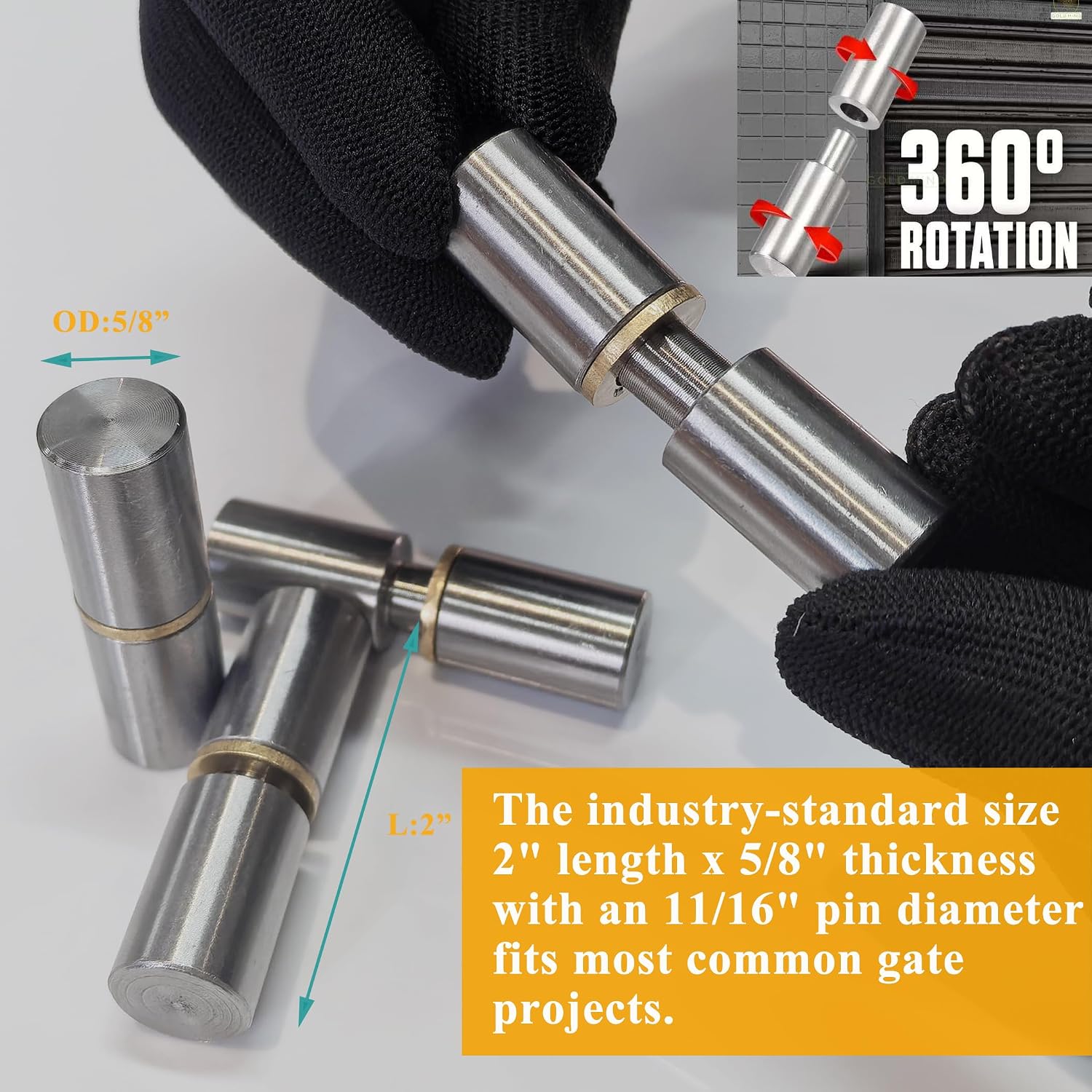 Weld On Barrel Hinge 4-Pack, 2" x 5/8" Detachable Gate Door Hinges, 300lb Load Capacity, 11/32" Pin, with Brass Washer for Heavy-Duty Steel Fence, Gate, Workshop