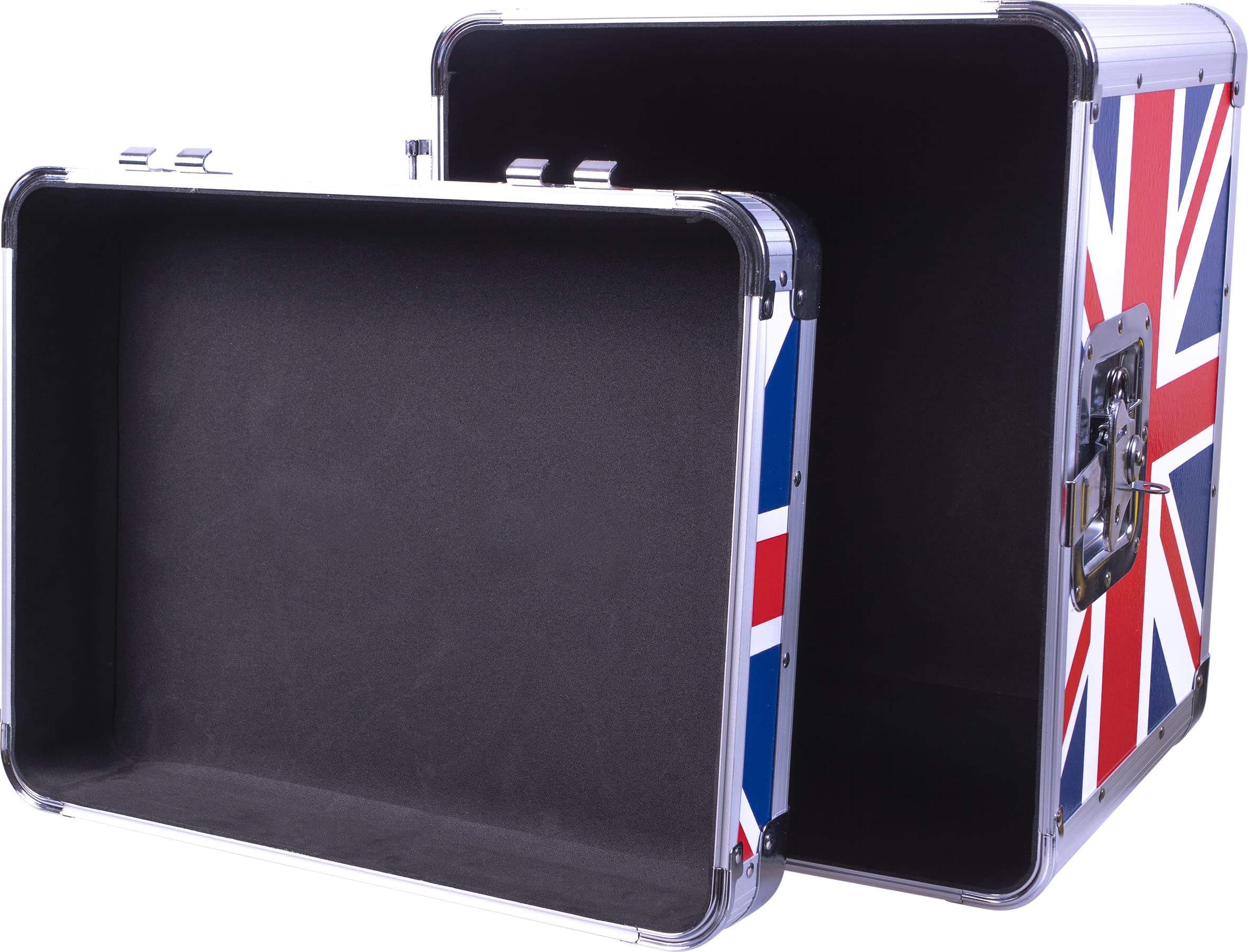 Euro Style Album Case tiene capacidad para 70 discos con bisagras de elevación y un cierre de mariposa, diseño de Union Jack