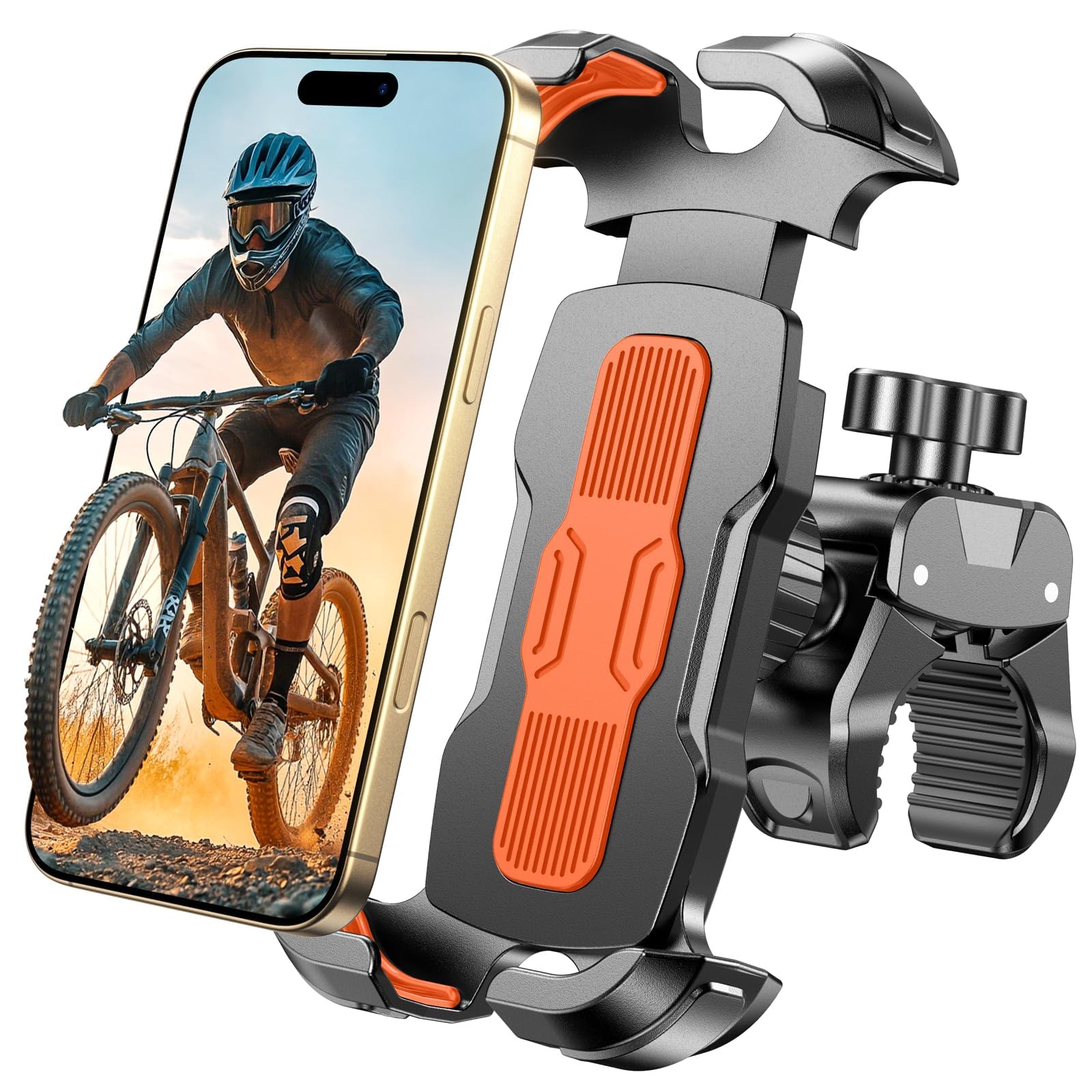 Uchwyt na telefon rowerowy, bezpieczny zamek i szybkie zapięcie, uchwyt na telefon motocyklowy, regulowany 360°, do smartfona 11.9 cm-17.5 cm, uniwersalny uchwyt na kierownicę do roweru/MTB