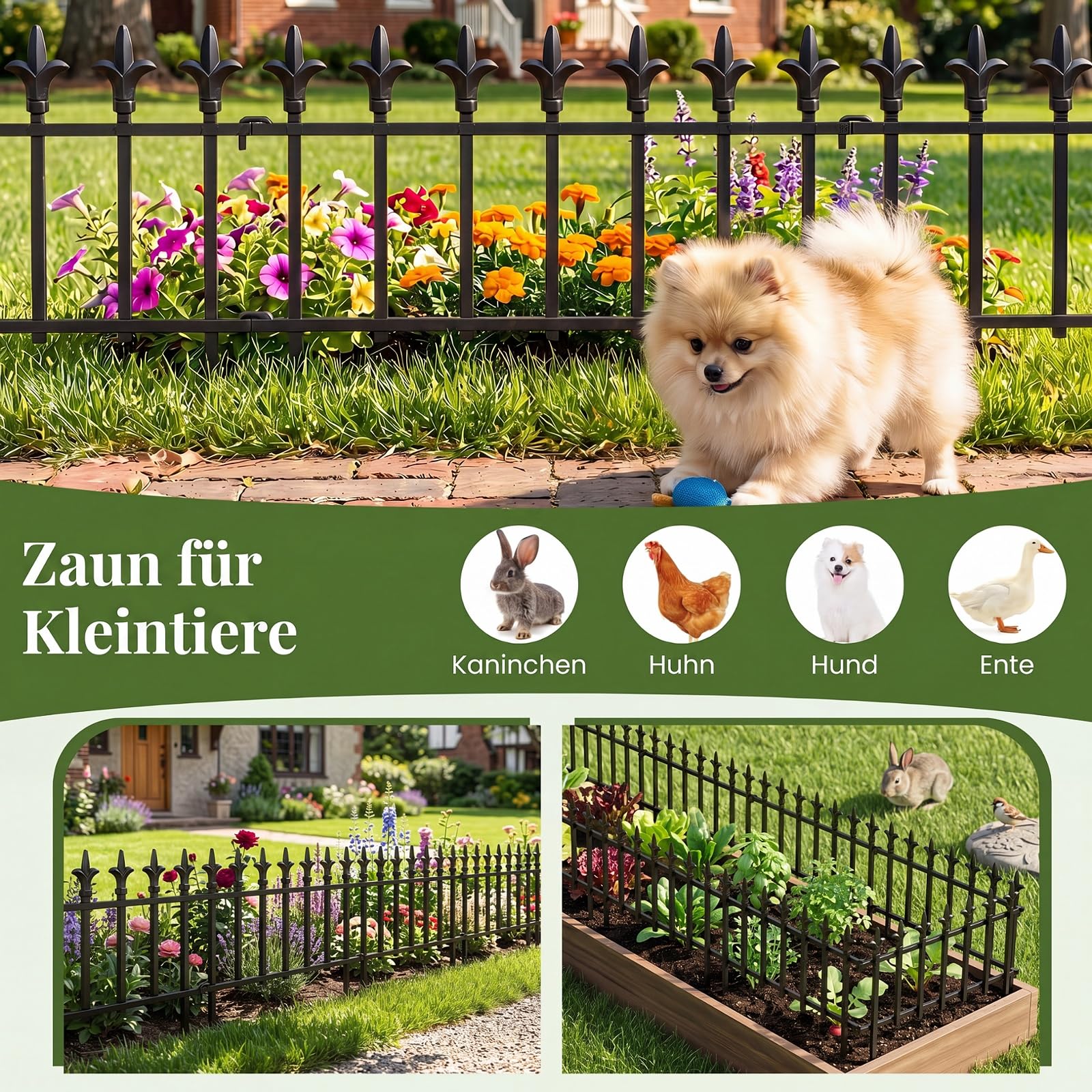 COSTWAY 10 Stück dekorativer Gartenzaun, Zaun Garten, 56cm(B) × 44cm(H)