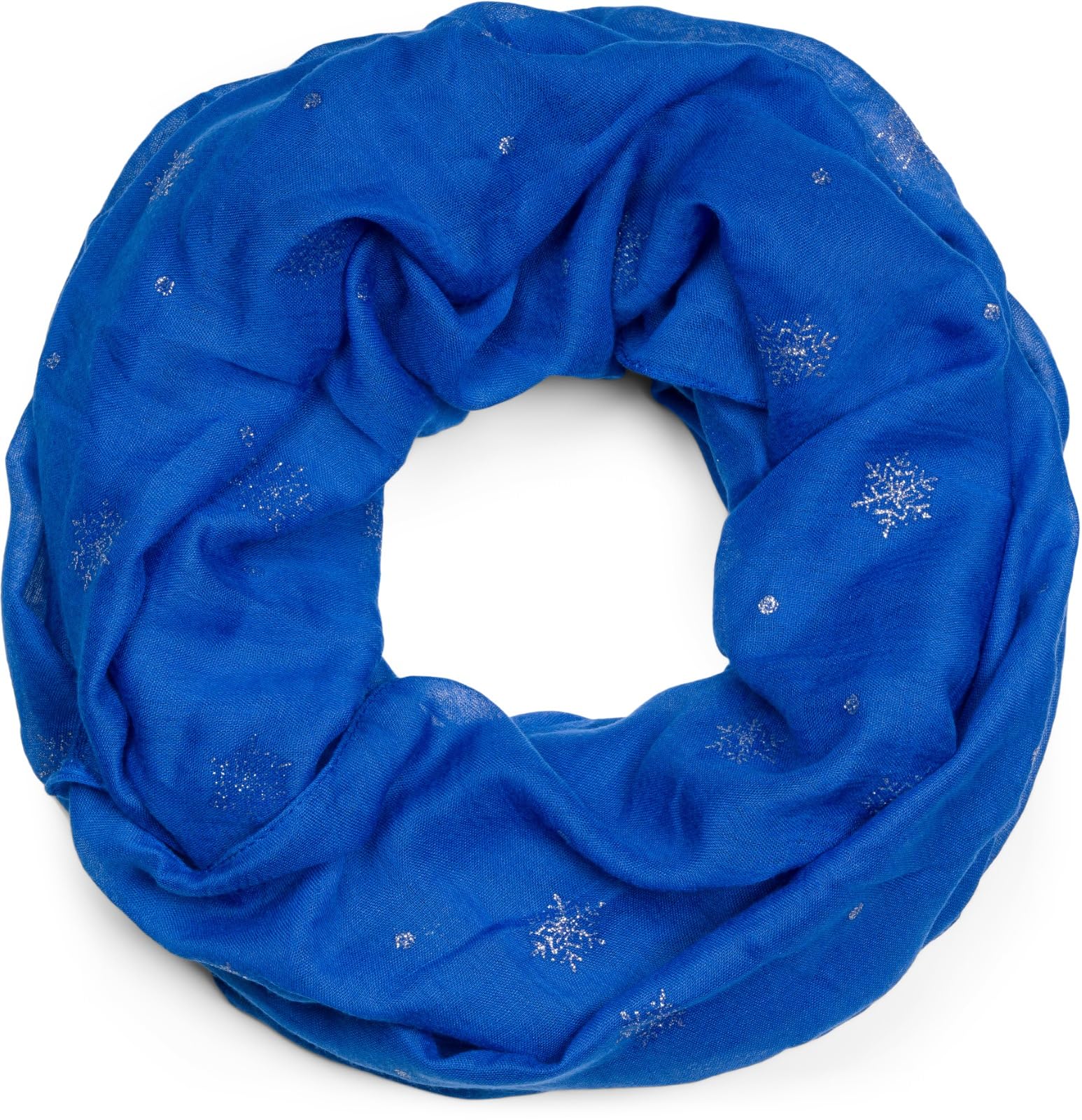 styleBREAKER Ladies Loop Scarf with Glitter Snowflake Print, Soft Tubular Scarf Unicoloured, Shawl 01017064, Colour:Royal Blue