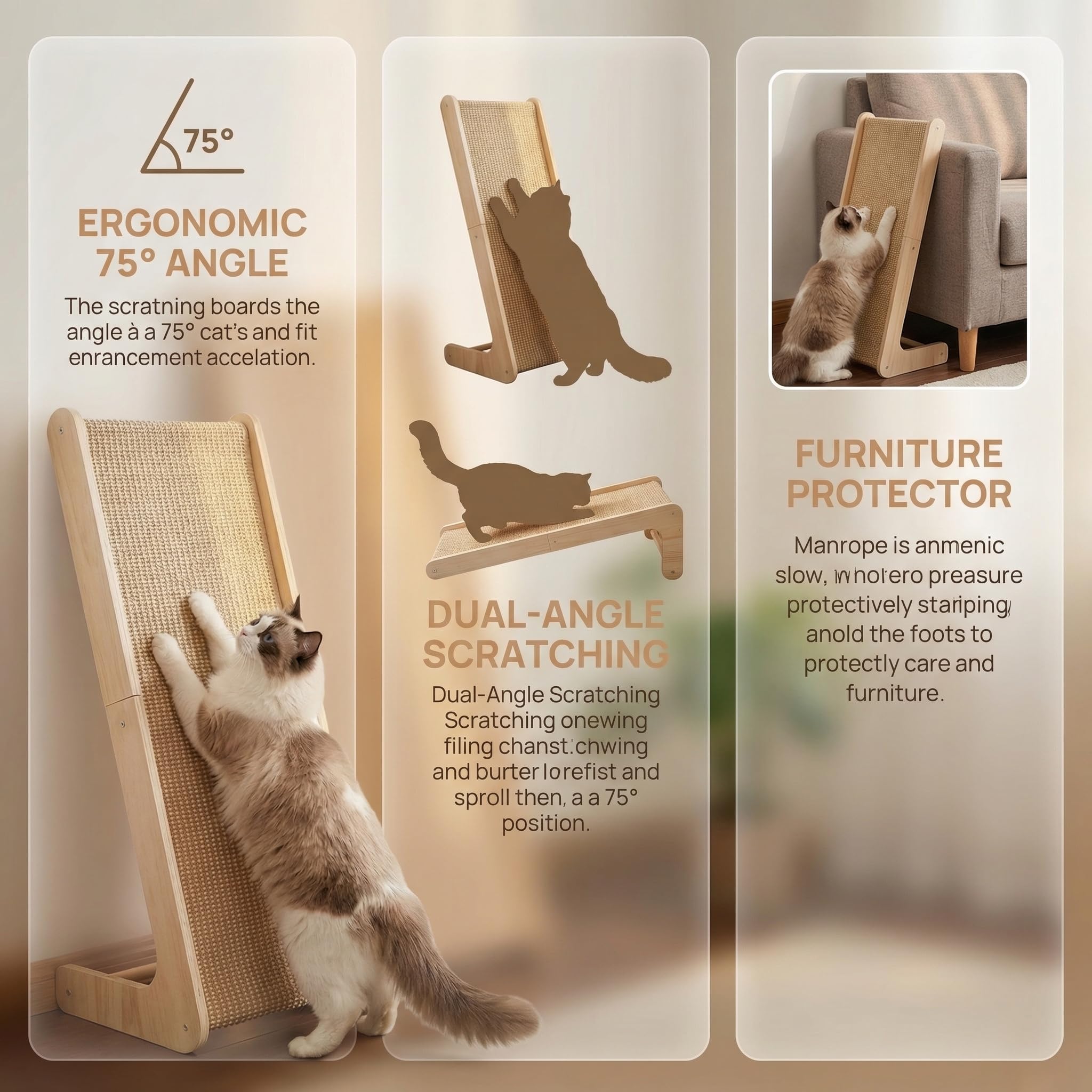 Rascador para Gatos, Rascador en Forma de L con Almohadilla de Sisal 69CM Columna Rascadora de Sisal Natural con Rampa con 1 Tapete de Sisal de Repuesto, Protector de Muebles de Pared