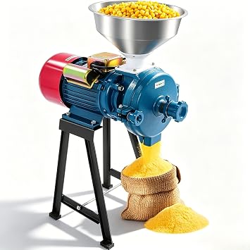 Electric Grain Grinder, 2200W Commercial Flour Mill with Funnel,Spice Grinders, Heavy Duty Dry Feed Flour Cereal Mill Wheat Grinder for Corn, Rice, Wheat, Coffee Beans, Thickness Adjustable